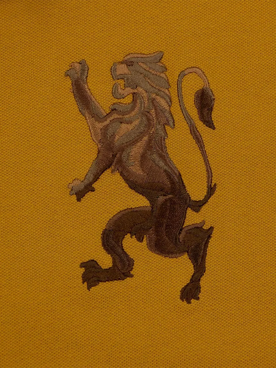 GIORDANO Men's Slim Fit 3D Lion Embroidery Polo Buckthom Brown Yellow