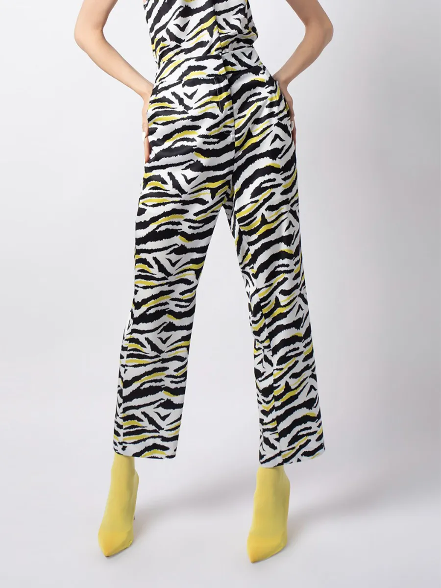 F-FASHION Abstract Animal Print Wide Leg Trousers Women Mix Colors