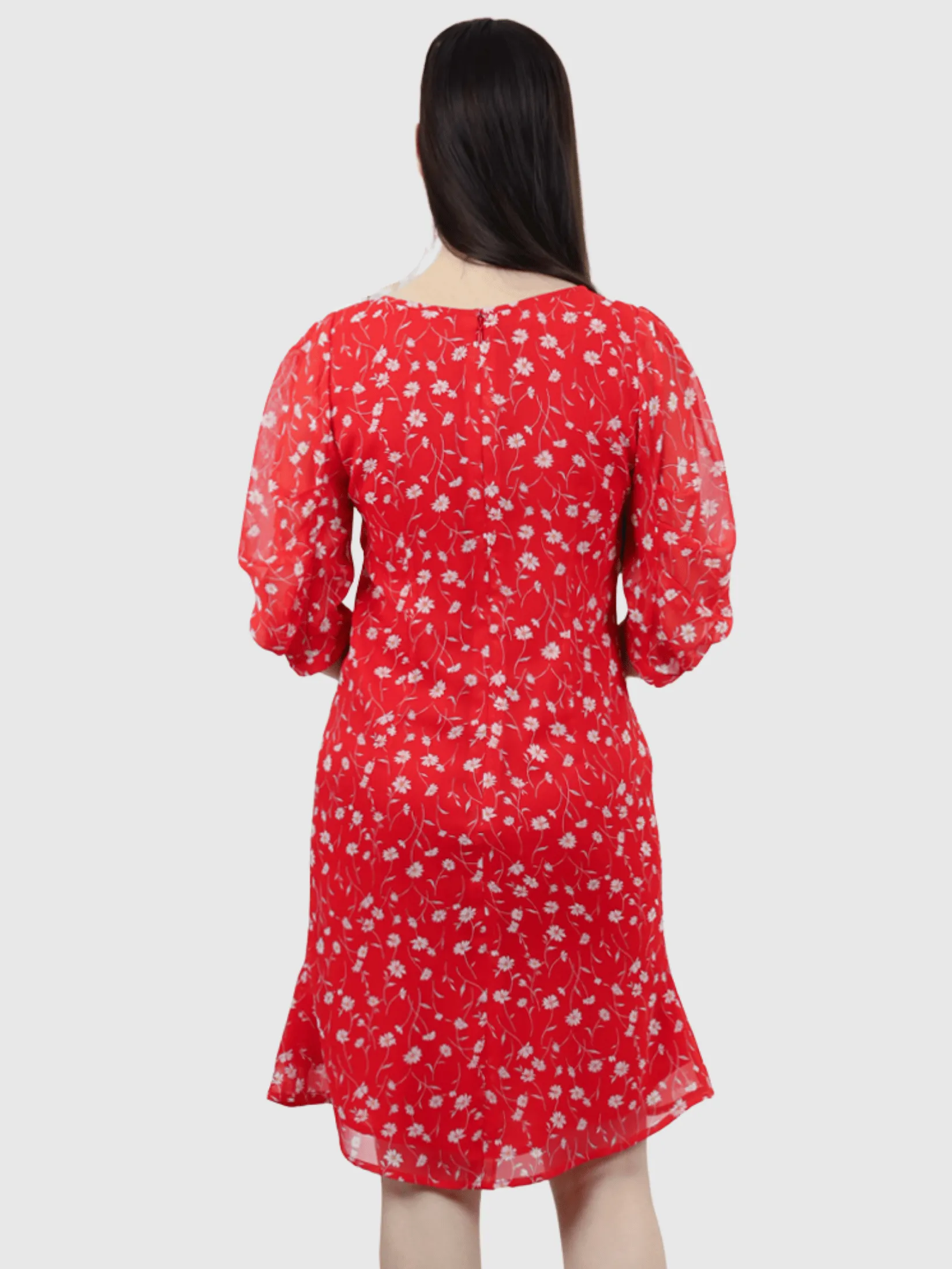 VERONIQA Women Dress Short Sleeves Chiffon Angora Red