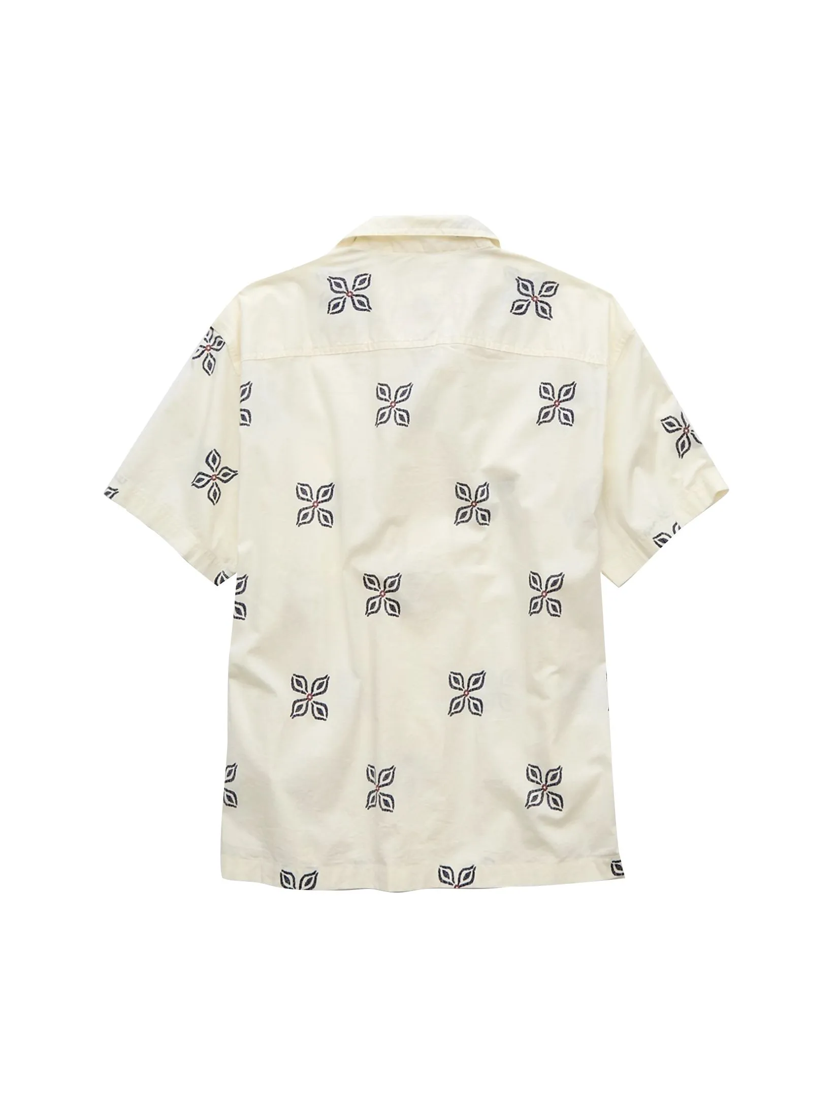 AMERICAN EAGLE MEN BRADY SS OVERSIZED CAMP COLLAR CLIPPED JACQUARD SHIRT 106 CREAM