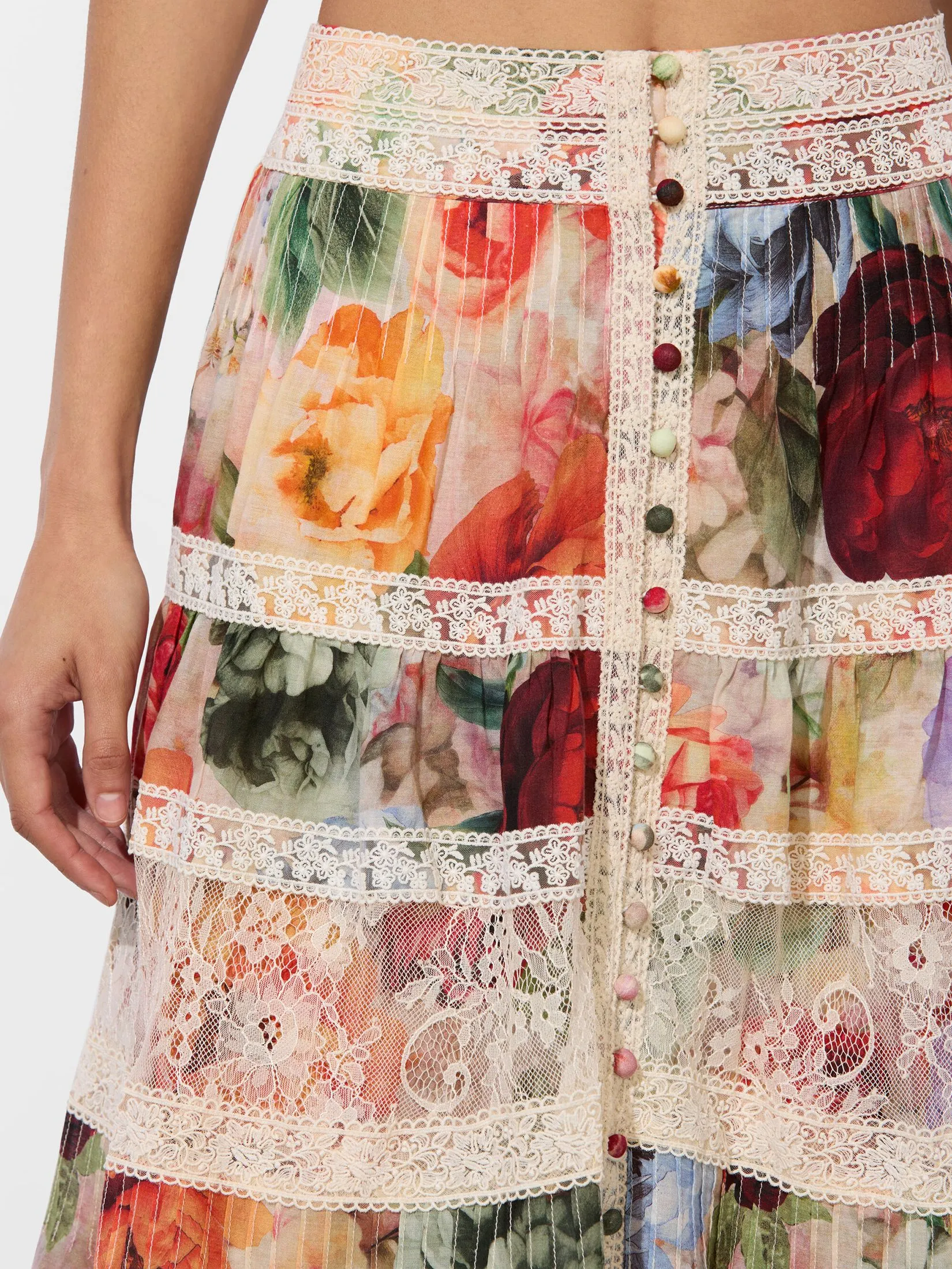 ALICE AND OLIVIA Women Maxi Skirt Adira Tiered Multi-Color