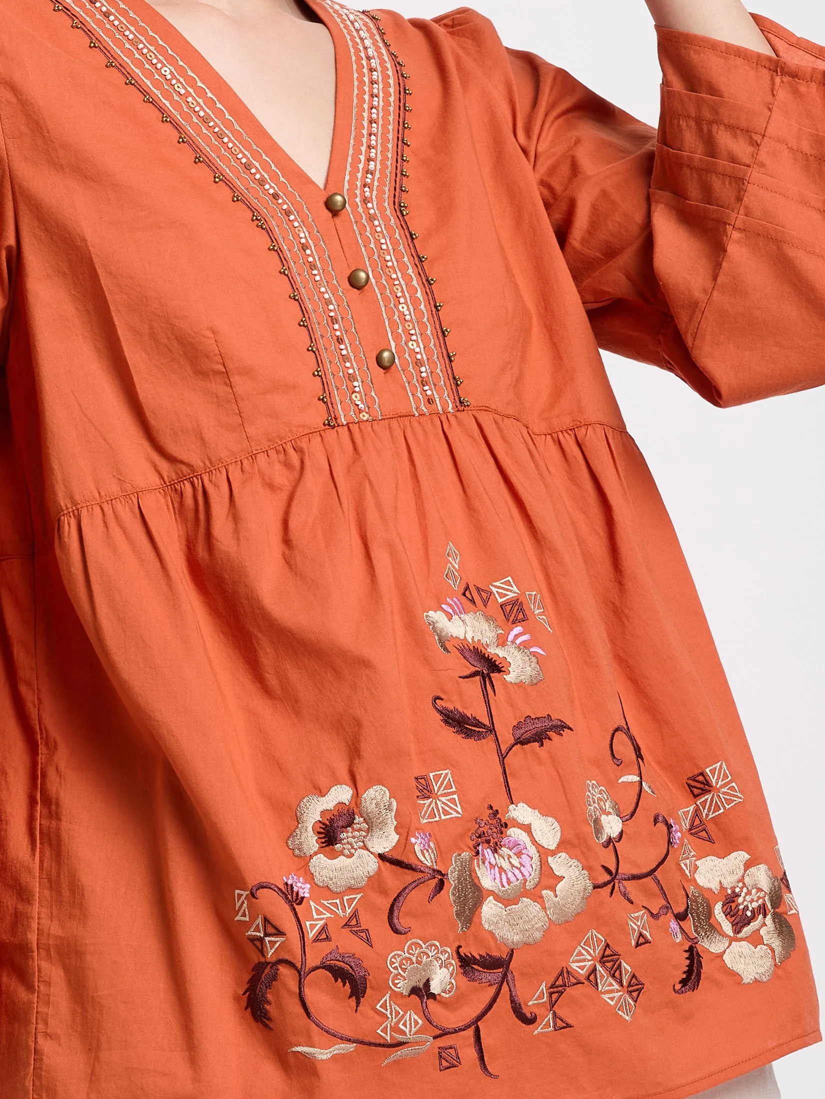 JOURNAL Women Blouse Long Sleeves V-Neck Embroidered