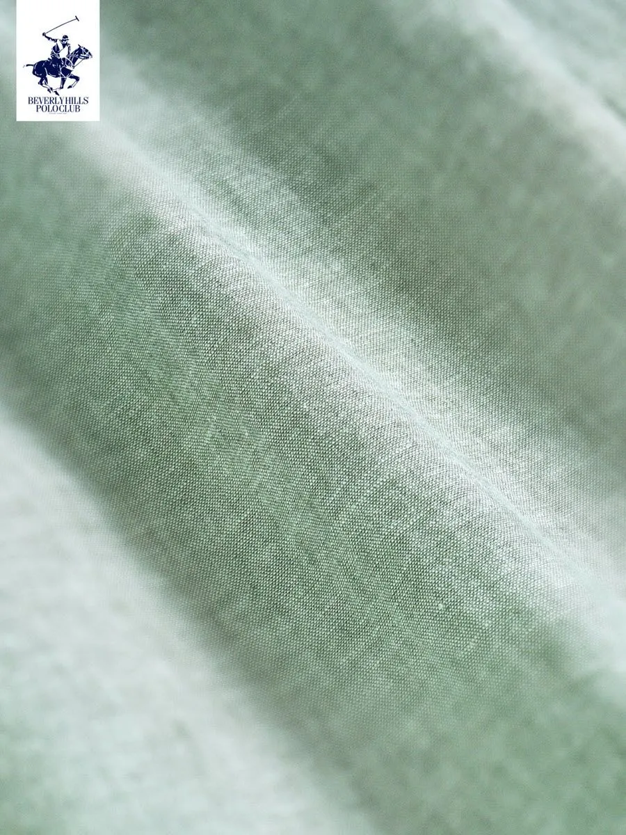 BEVERLY HILLS POLO CLUB Men Cotton Linen Open Collar Shirt Short Sleeve, Green