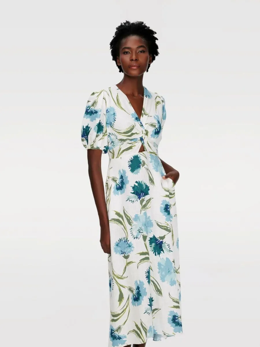 DIANE VON FURSTENBERG WOMEN DVF MAJORIE DRESS DIANTHUS LARGE LG BLUE