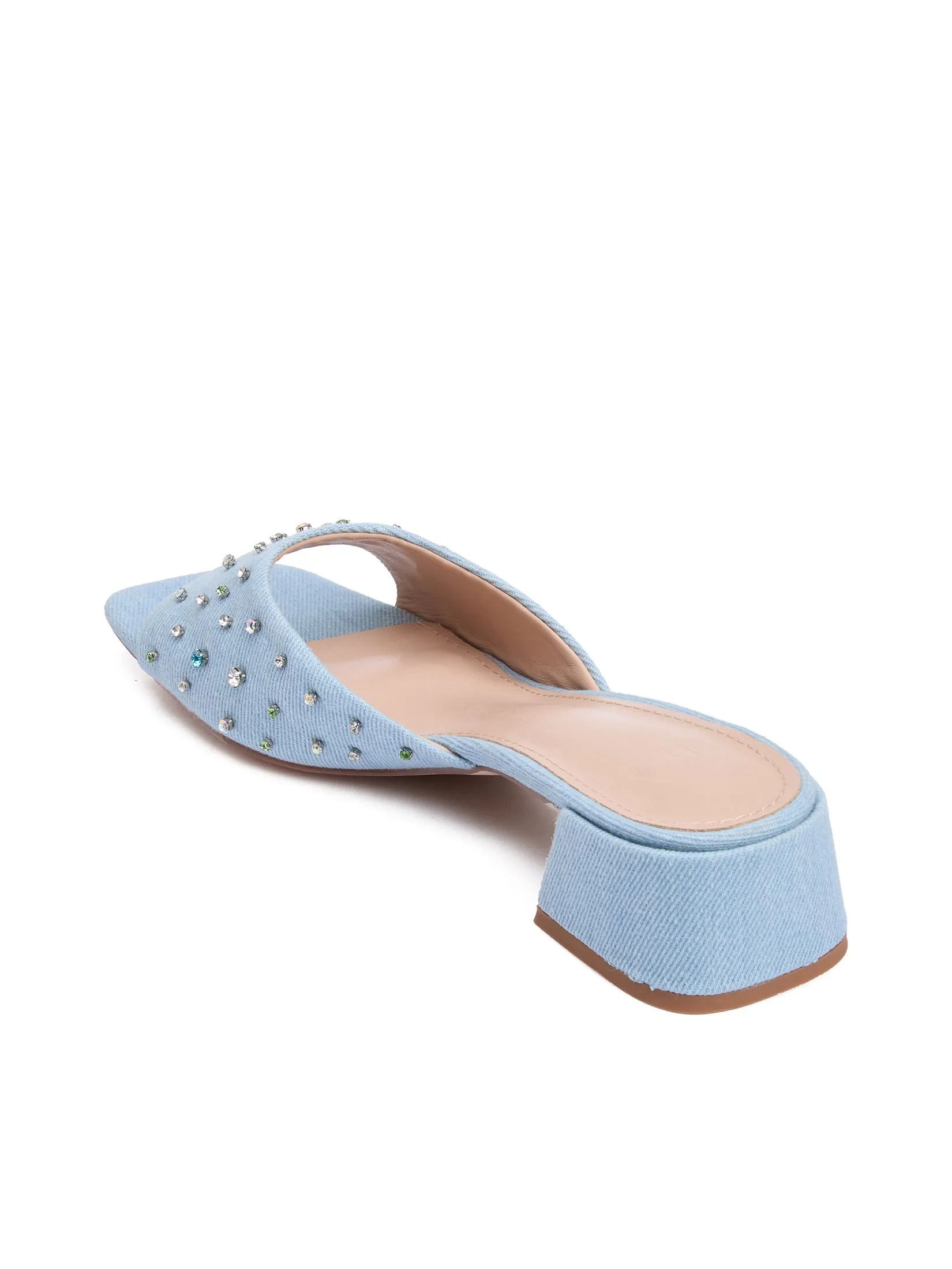 FOF Women High Heels In Denim With Diamond Blue