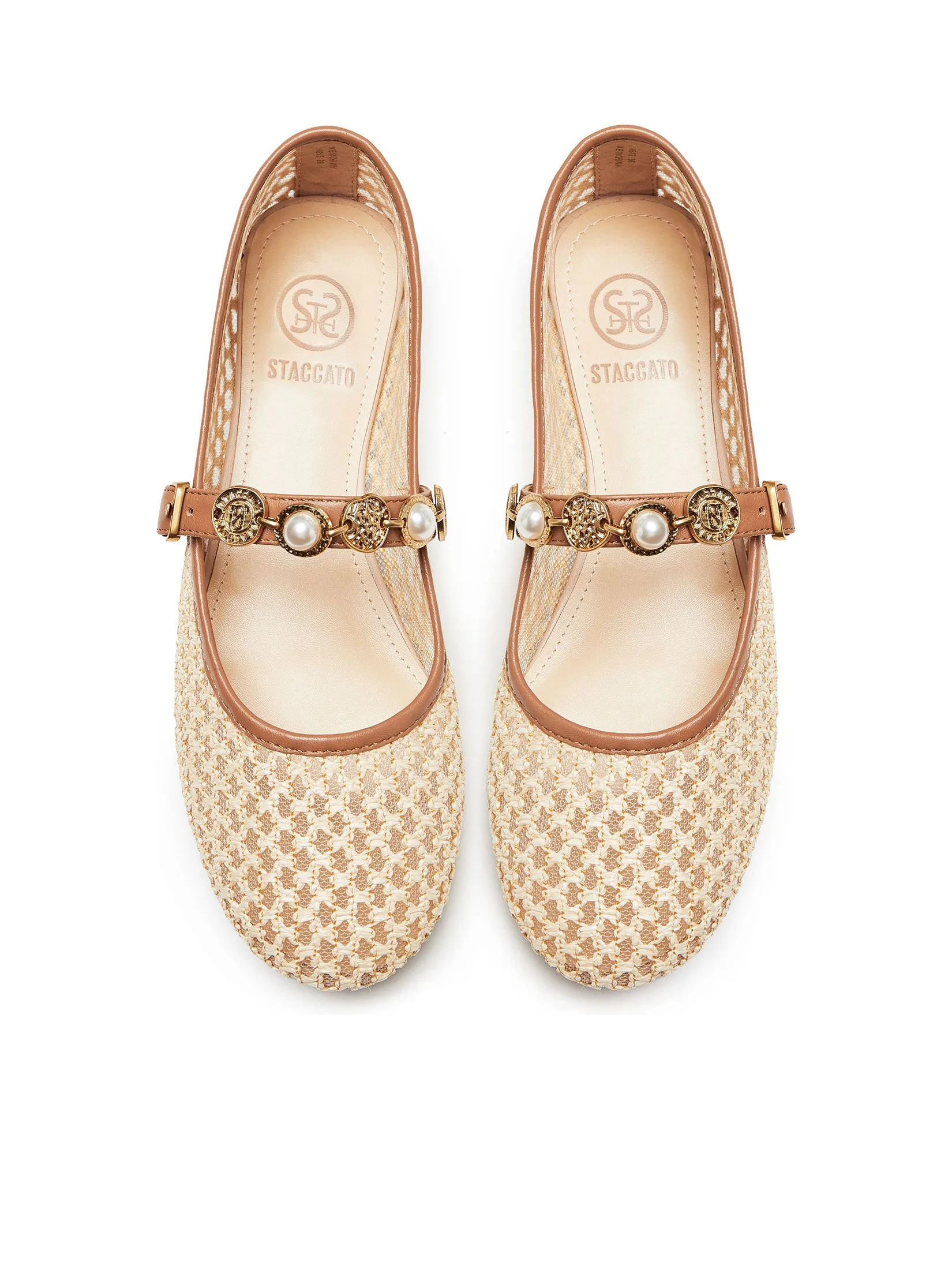 STACCATO Women Mary Jane Flats Broderie Golden Charms Strap
