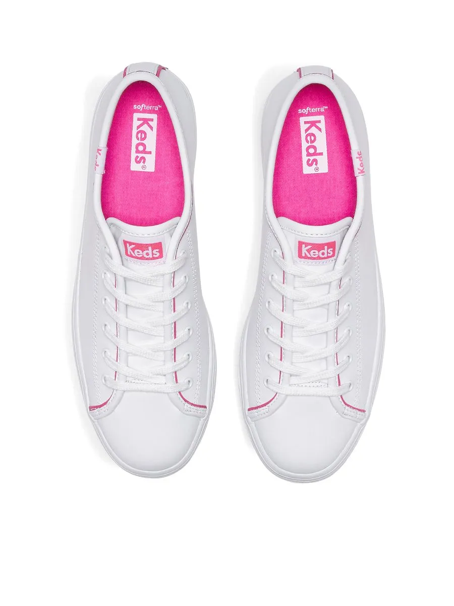 KEDS Women Triple Up Leather Pop Binding White/Fuchsia