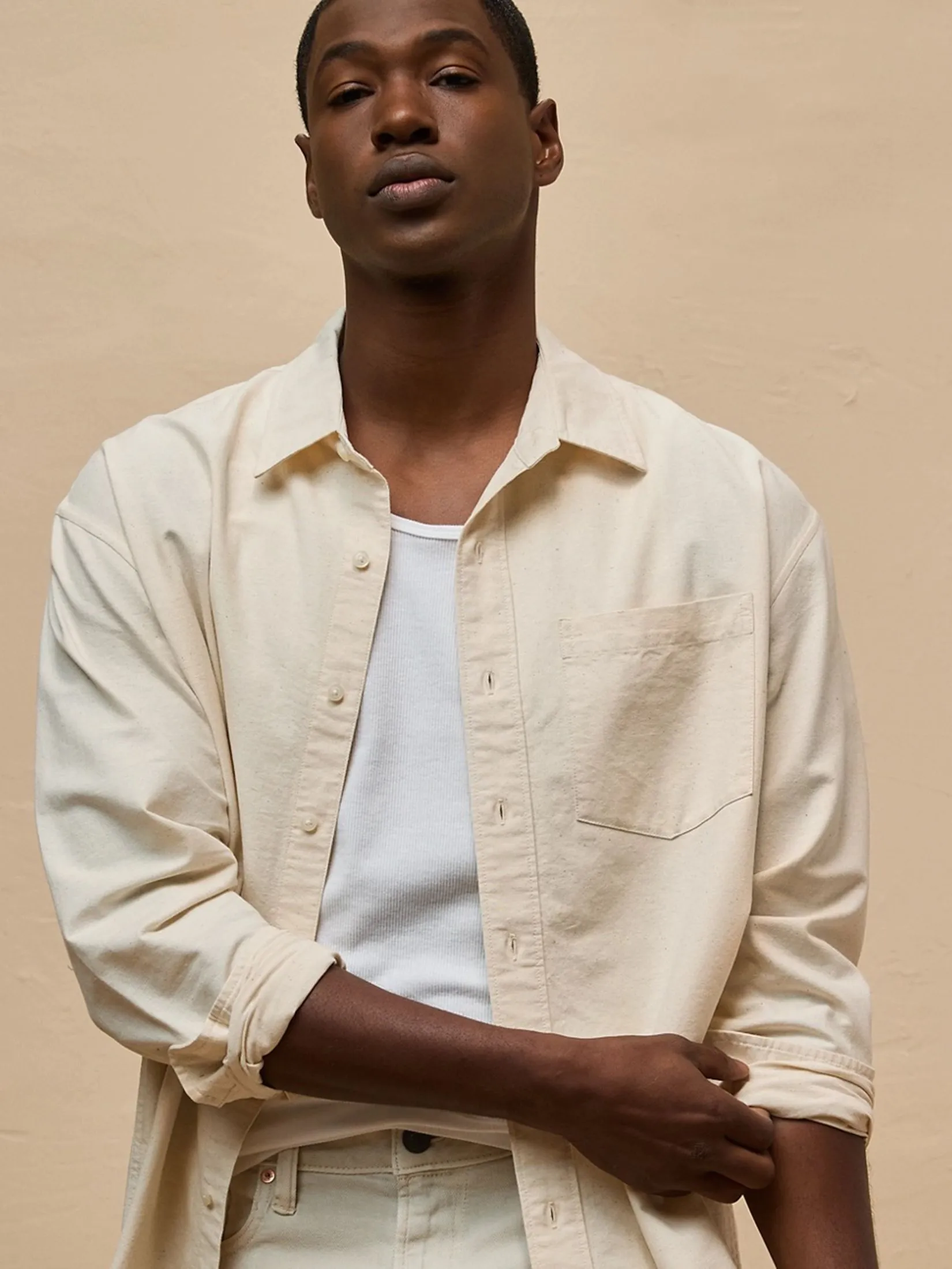 AMERICAN EAGLE MEN OVERSIZED CSC SAMIR NATURAL OXFORD SHIRT 142 SEA SALT