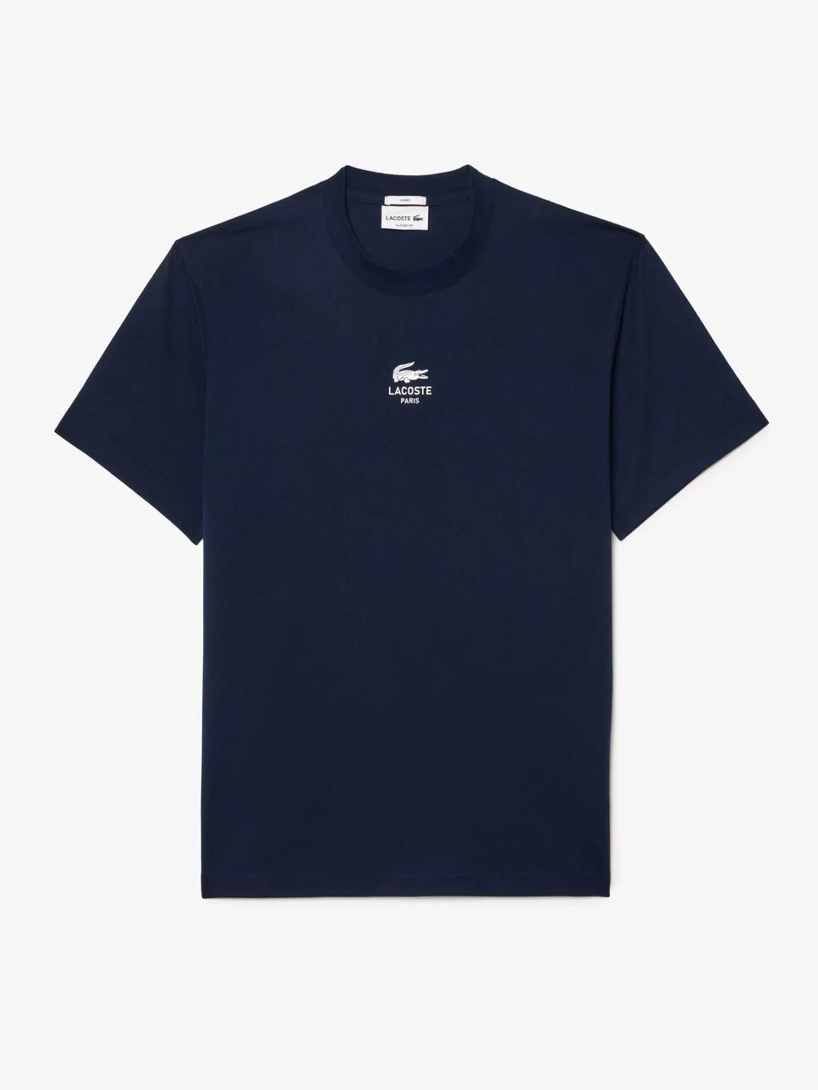 LACOSTE Signature Print Cotton T-shirt Blue