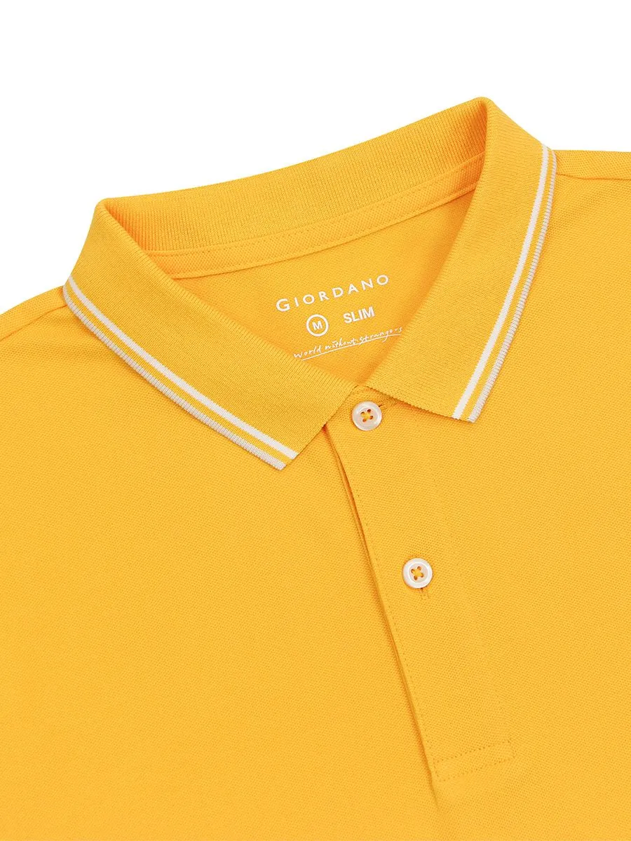 GIORDANO Men's Cotton Lycra Solid Polo Daffodil Yellow