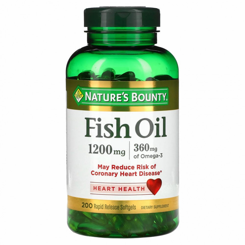 Nature's Bounty, Рыбий жир, 1200 мг, 200 мягких таблеток быстрого высвобождения