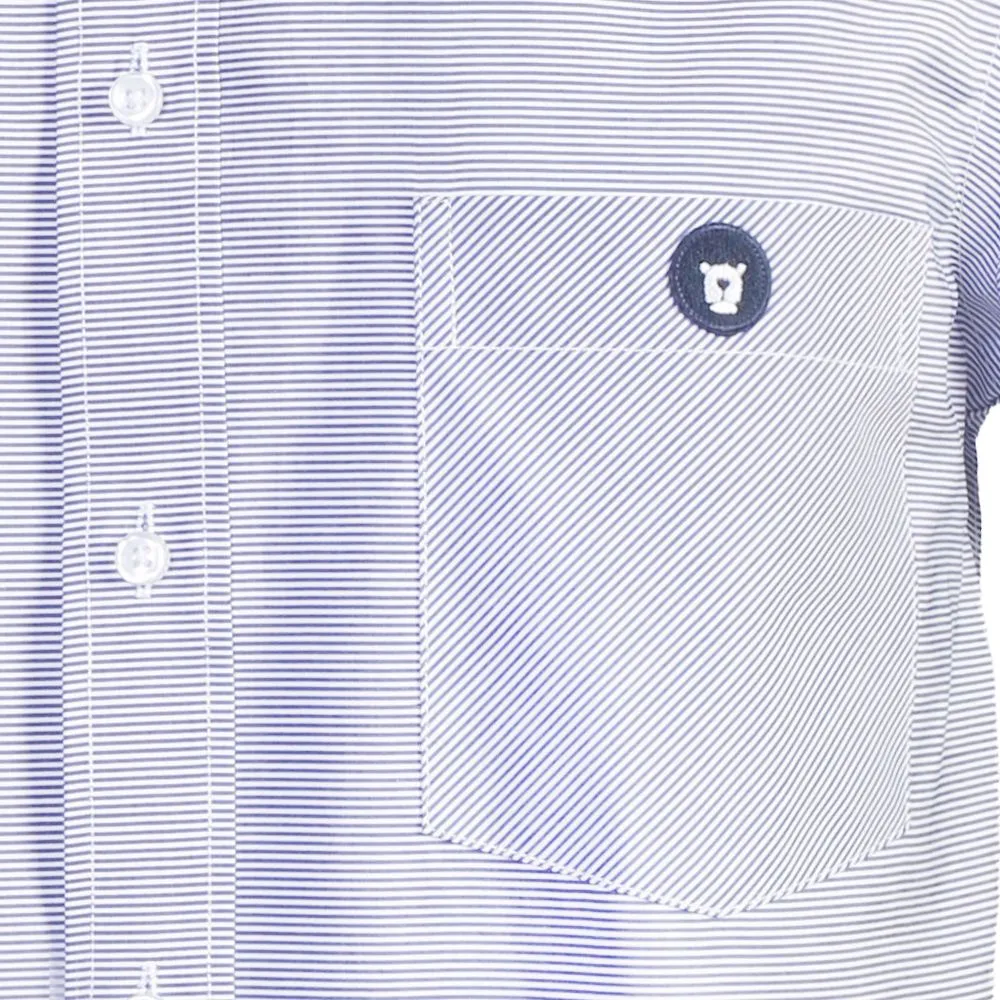 BROWNE & CO. Navy Stripe Short Sleeves Shirt