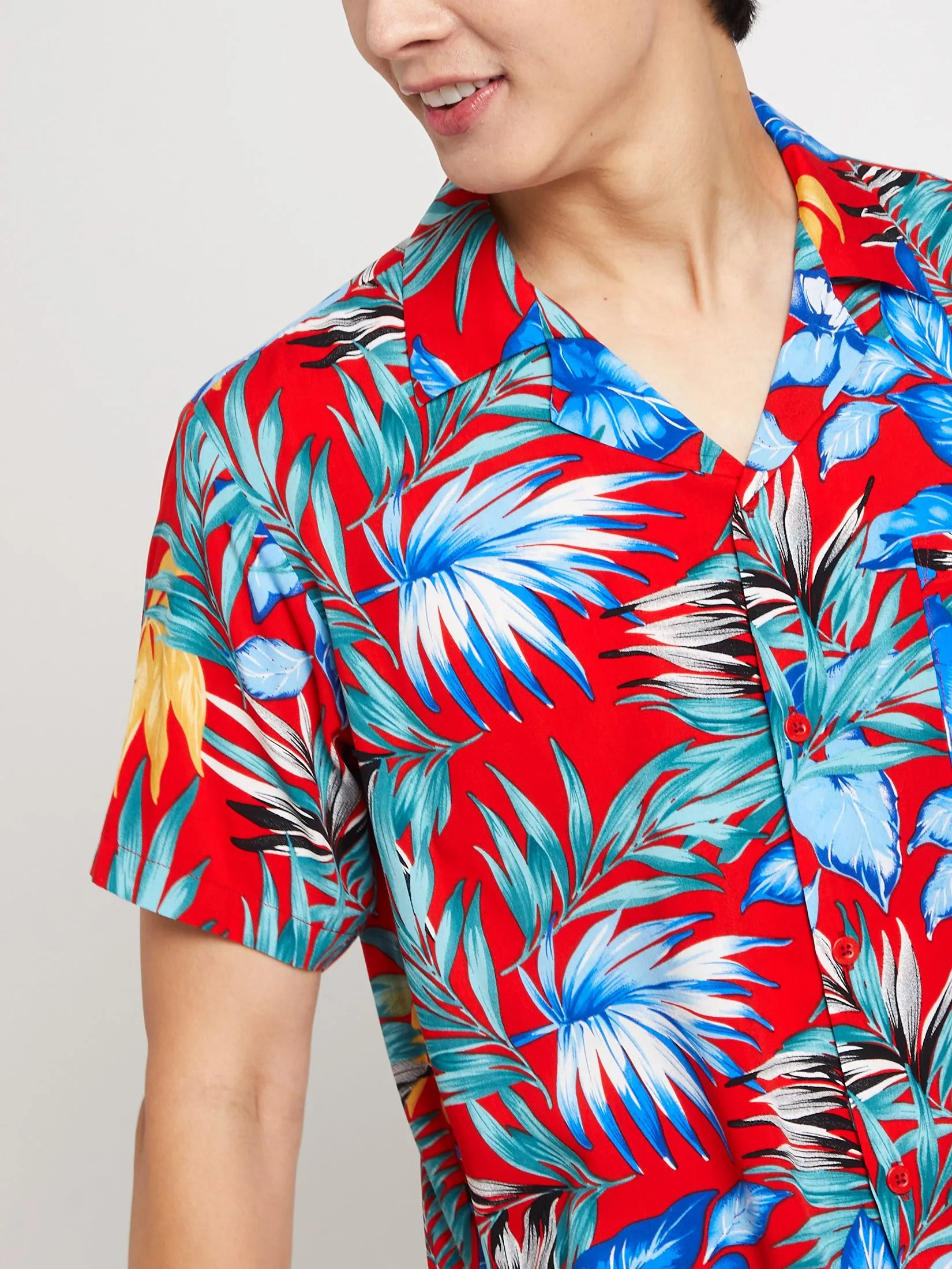 PACIFIC UNION Men Hawaii Shirt Short Sleeves Red