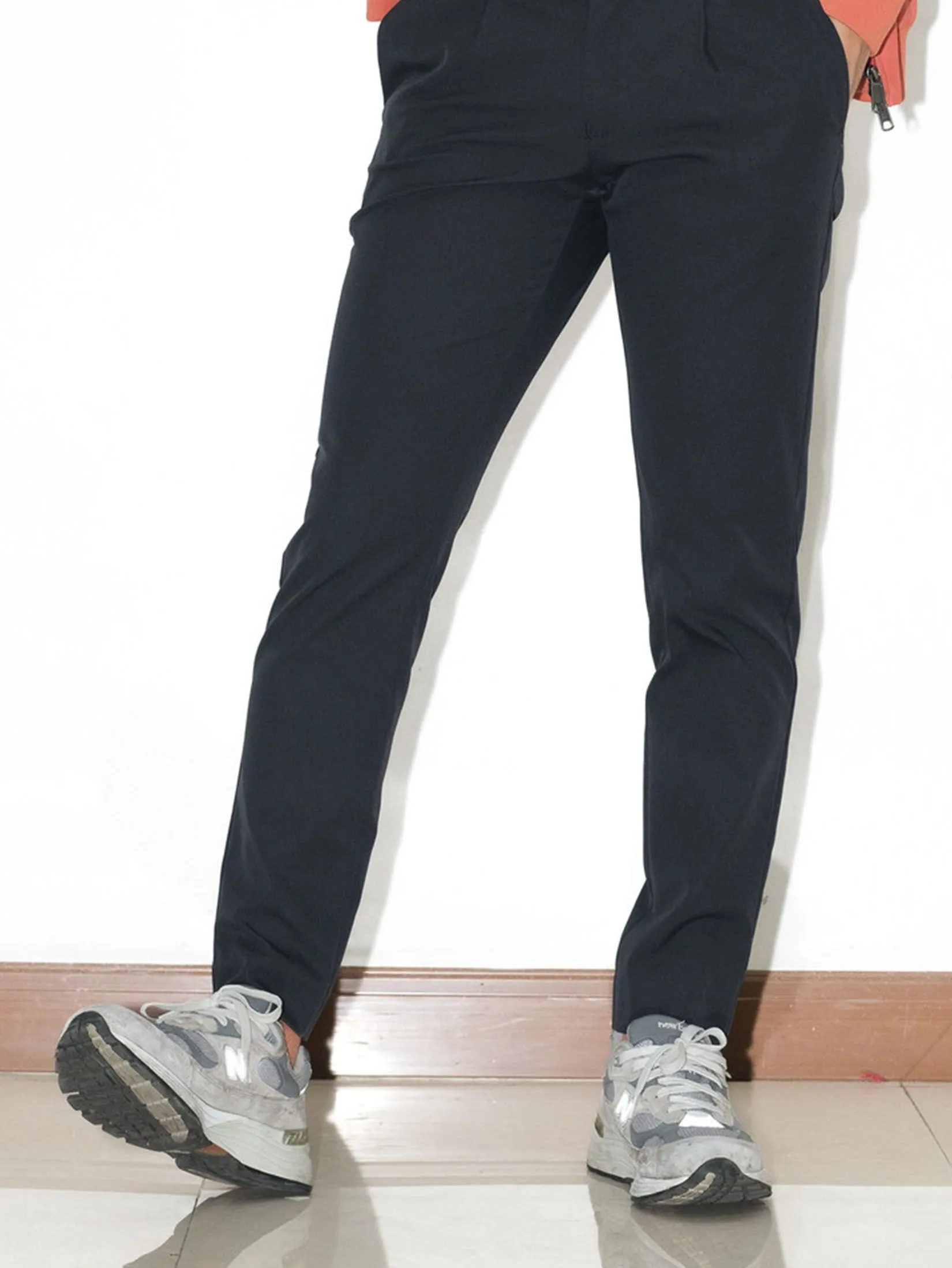 ERA-WON Men's trousers slim straight fit cropped length black