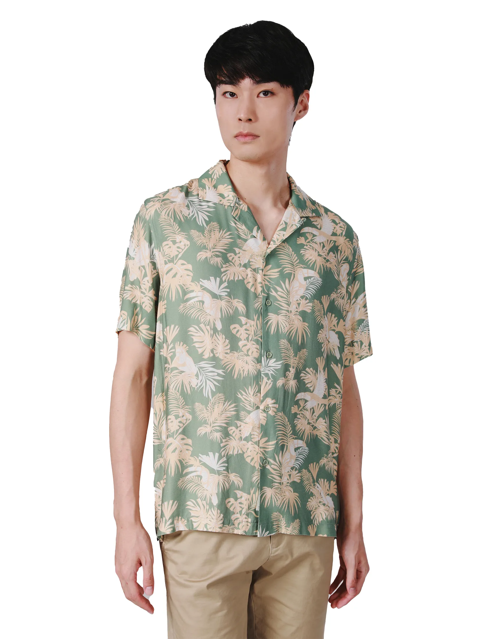 JOHN HENRY Men s Short Sleeves Hawaii Shirts (Relaxed Fit) SONGKRAN FESTIVAL Green Size - L