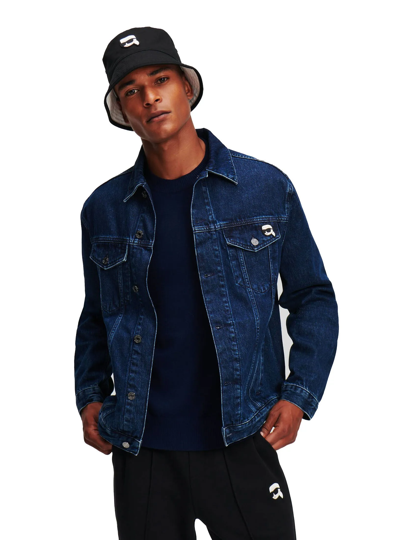KARL LAGERFELD IKONIK 2.0 SLIM DENIM JACKET DARK BLUE DENIM