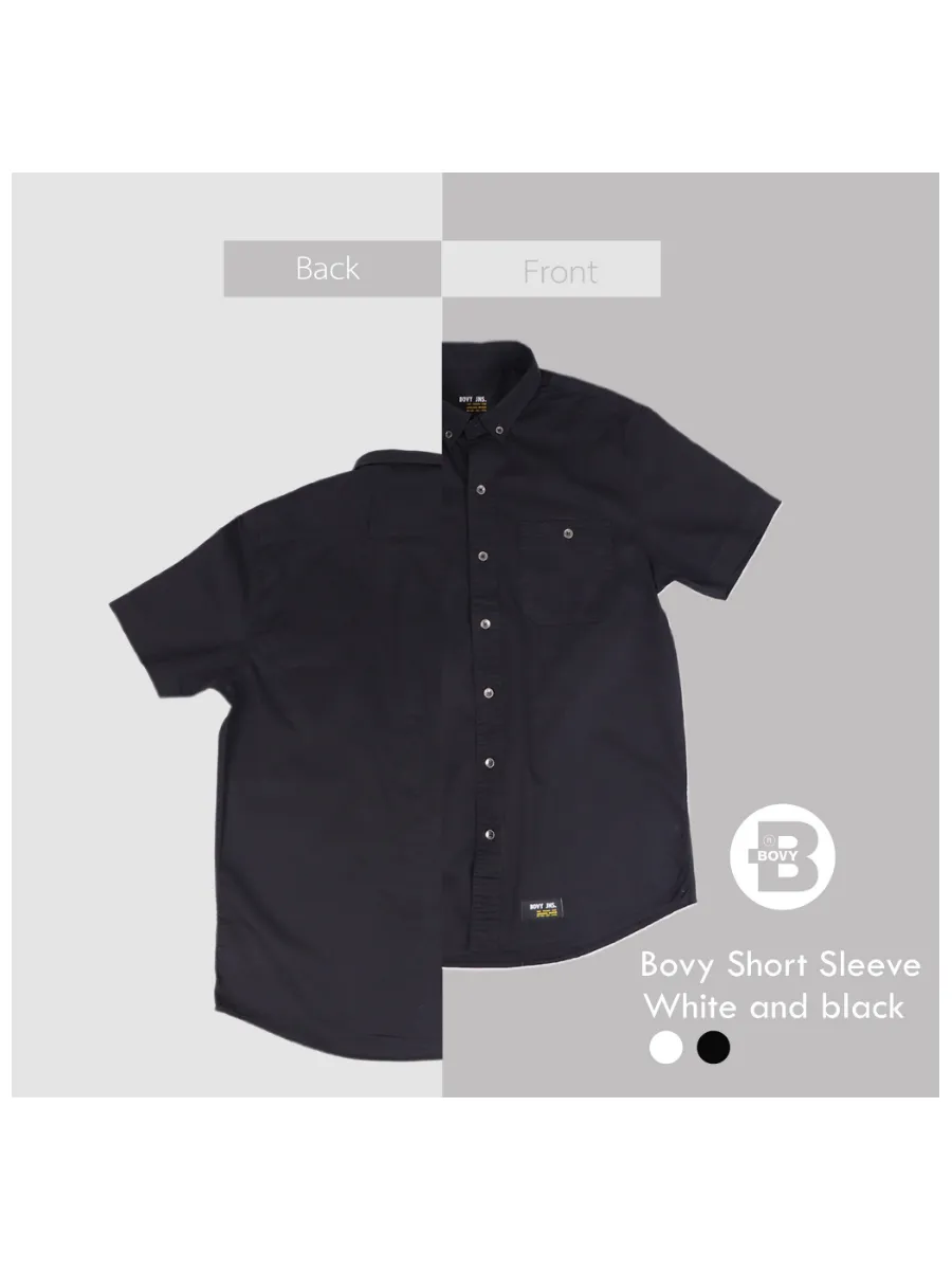 BOVY Men Shirt Short Sleeves Cotton Twill Black