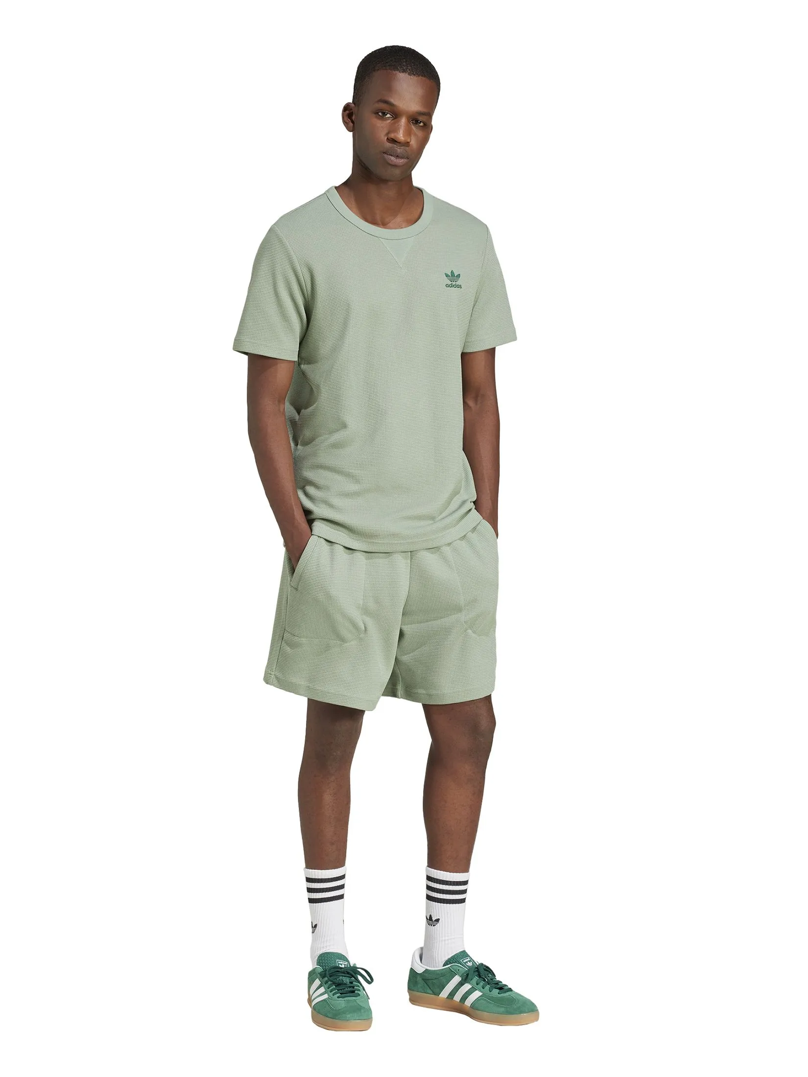 ADIDAS Men Shorts Essentials Trefoil Waffle Silver Green