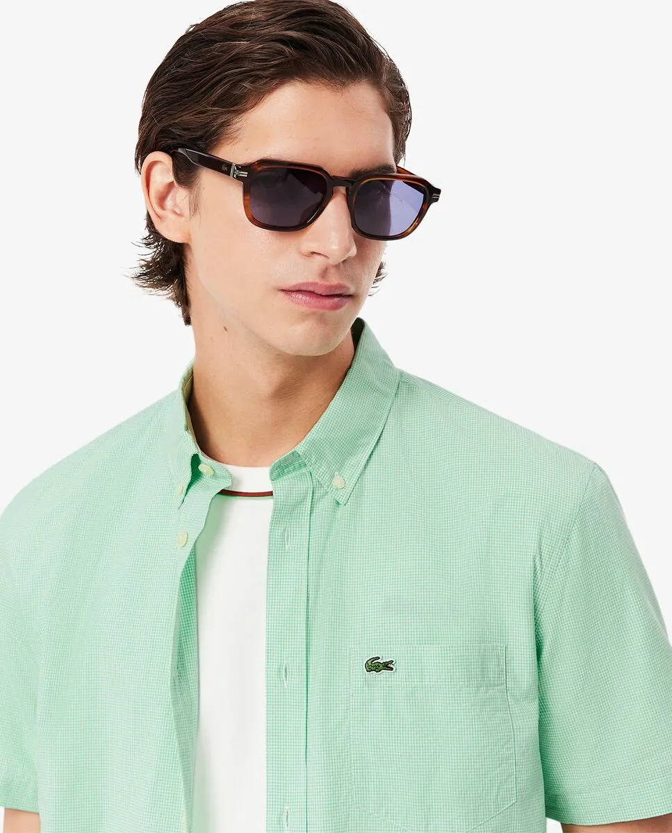 LACOSTE Short Sleeved Regular Fit Gingham Shirt White