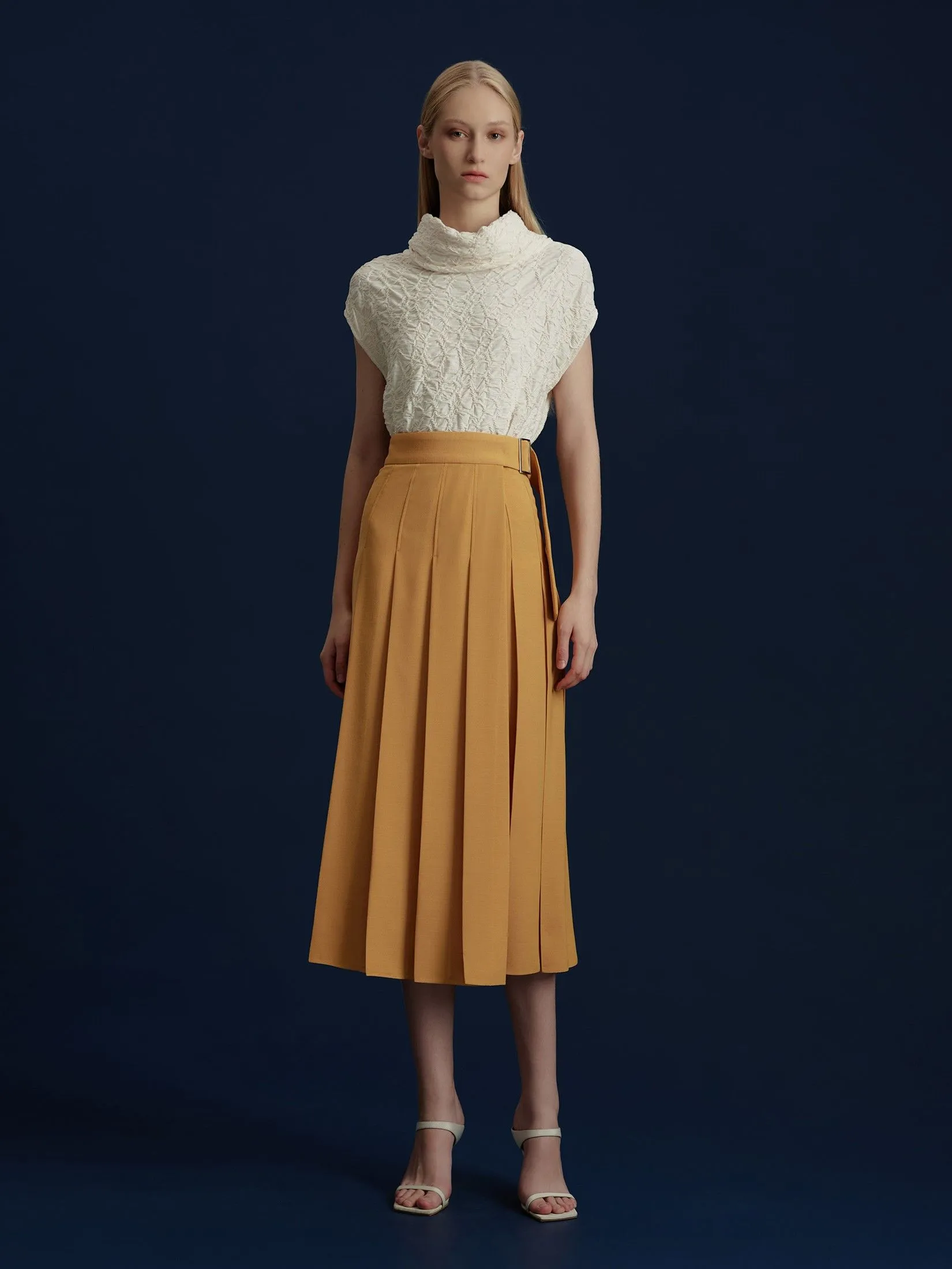 ASAVA (AW24) Laurel Pleated Women Midi Skirt Yellow