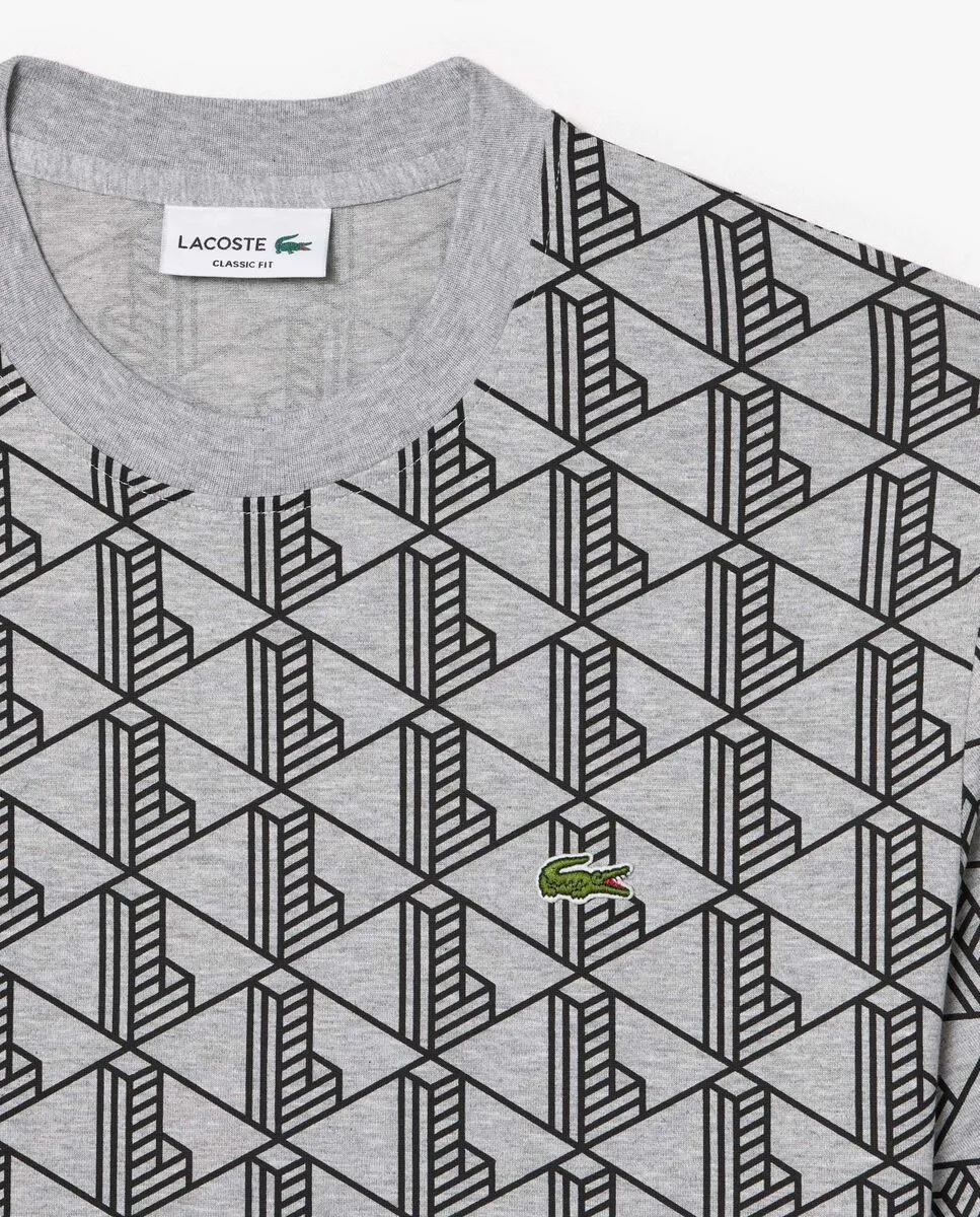 LACOSTE Monogram Cotton T-shirt Grey