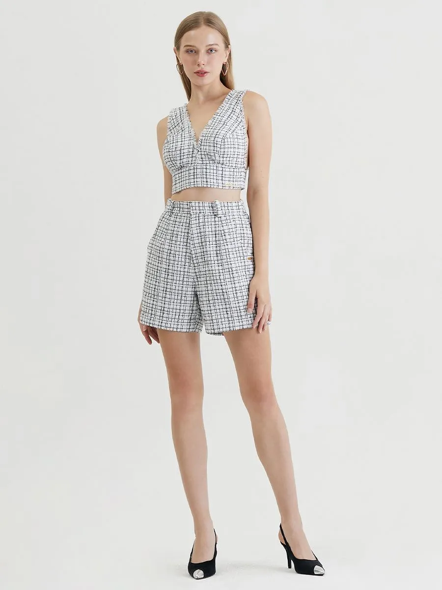 KLOSET (RS24) High Waist Tweed Shorts White