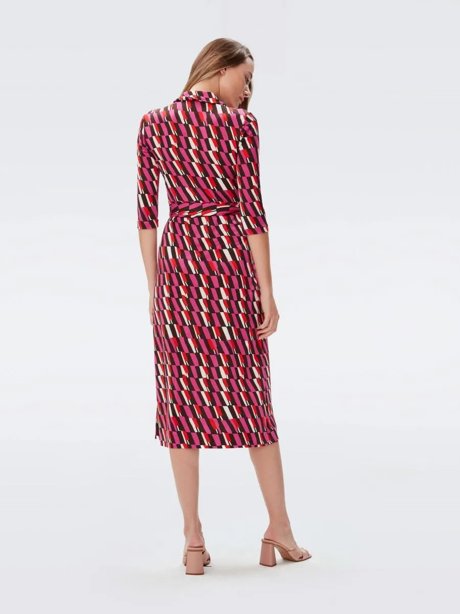 DIANE VON FURSTENBERG DVF ABIGAIL MIDI DRESS ARTA GEO PINK ME