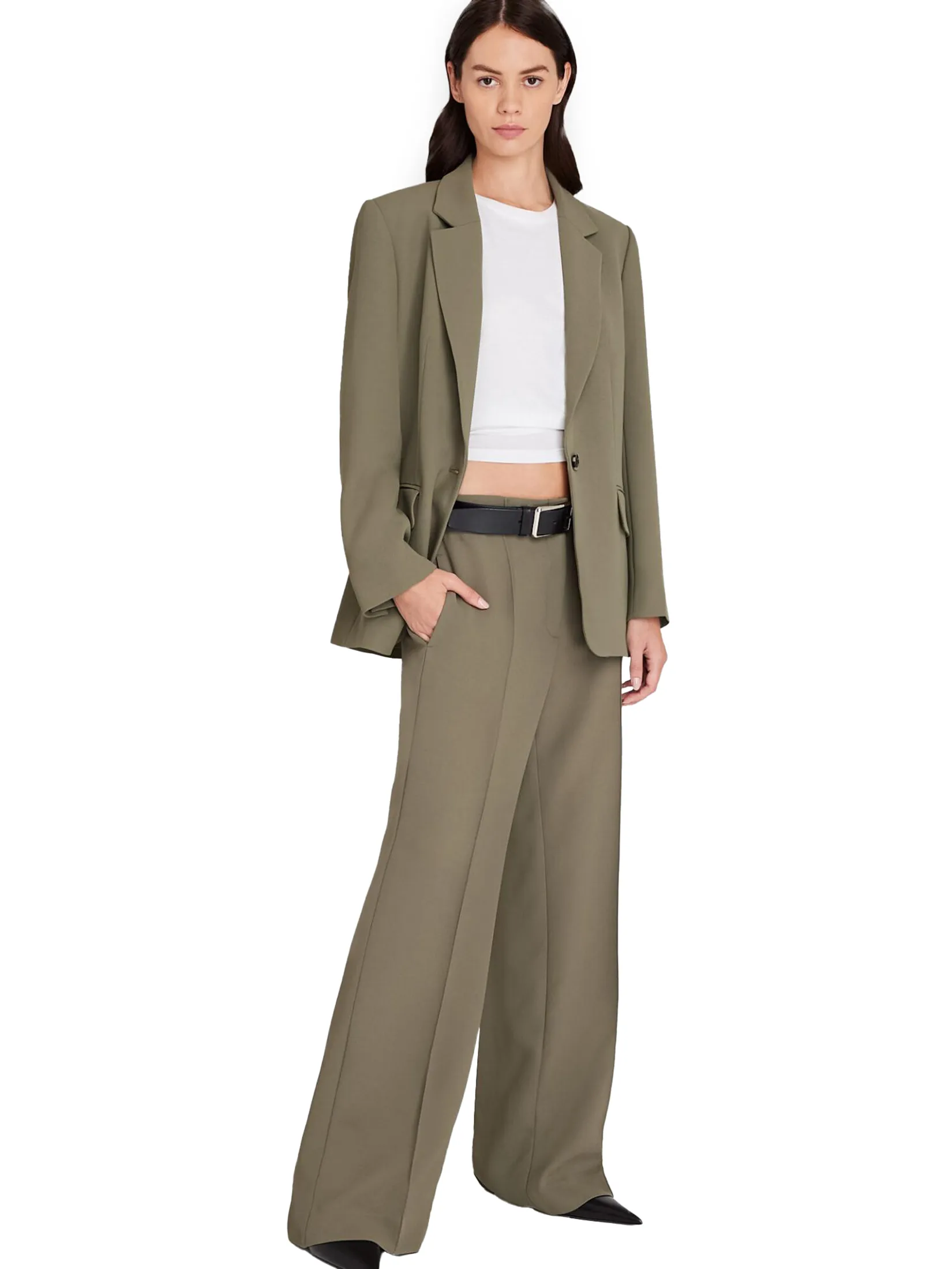 CLUB MONACO Women Trouser High-Rise Fluid Crepe Grey Border