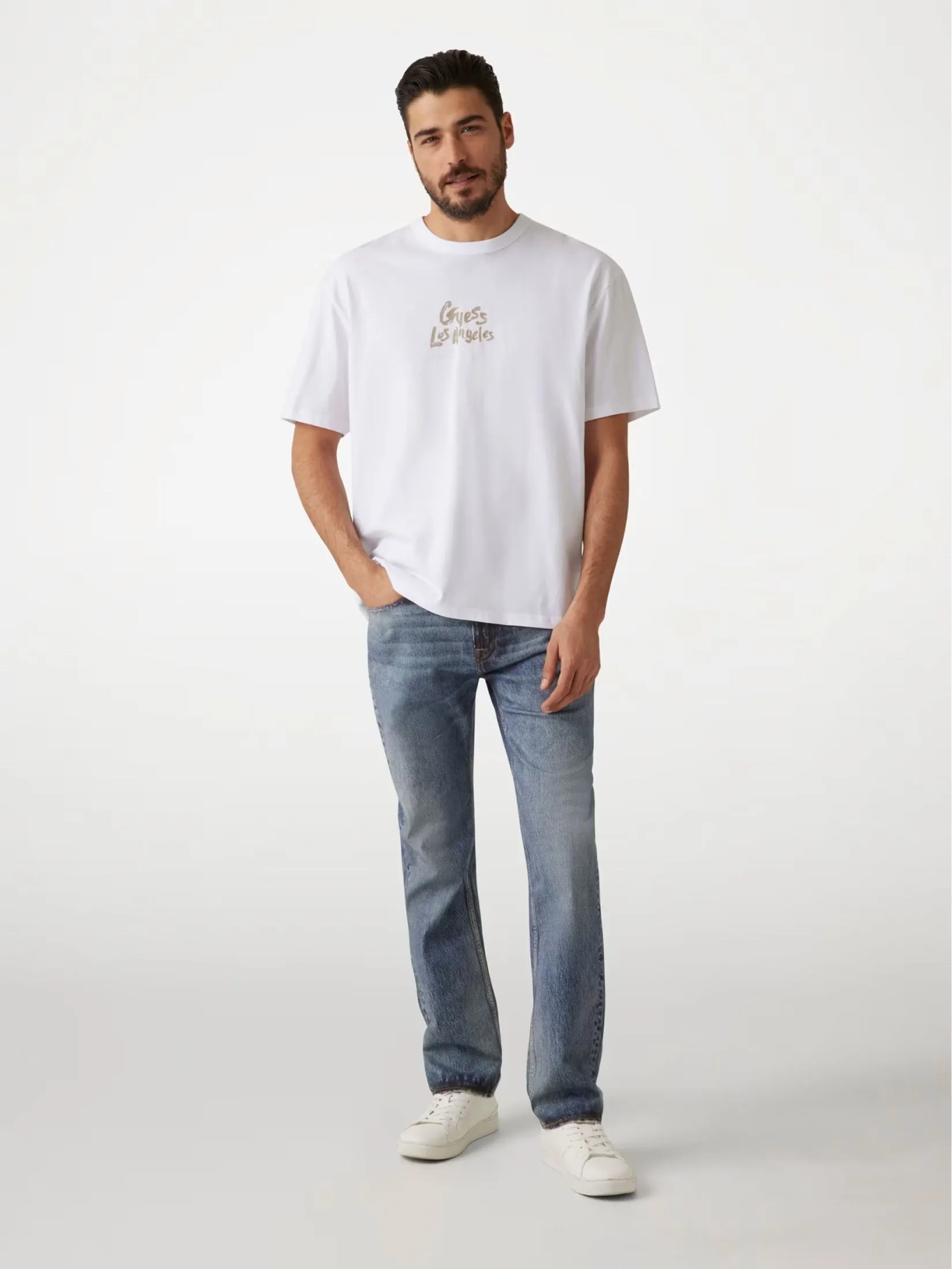 GUESS GUESS MEN Oversized Logo  T-Shirt  M5GI13K8FQ4  -  White