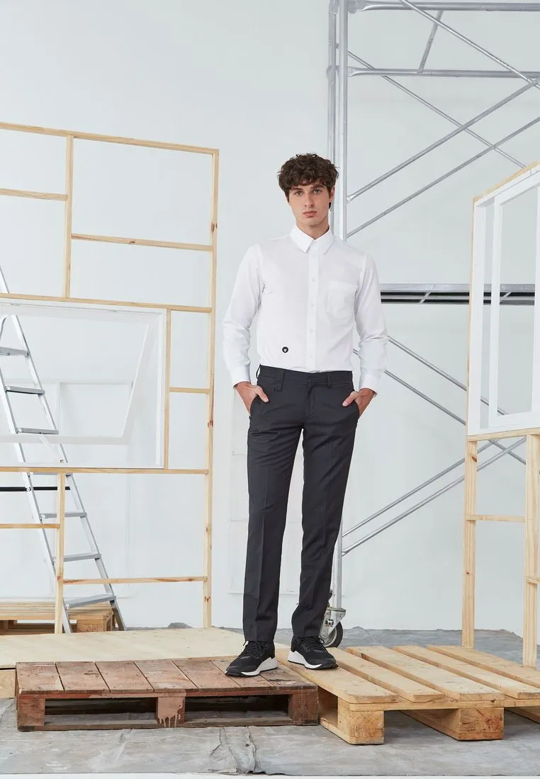 BROWNE & CO. White Classic Collar Long Sleeves Shirt with Pocket