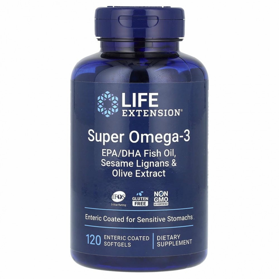 Life Extension, супер омега-3, 120 мягких таблеток, покрытых кишечнорастворимой оболочкой