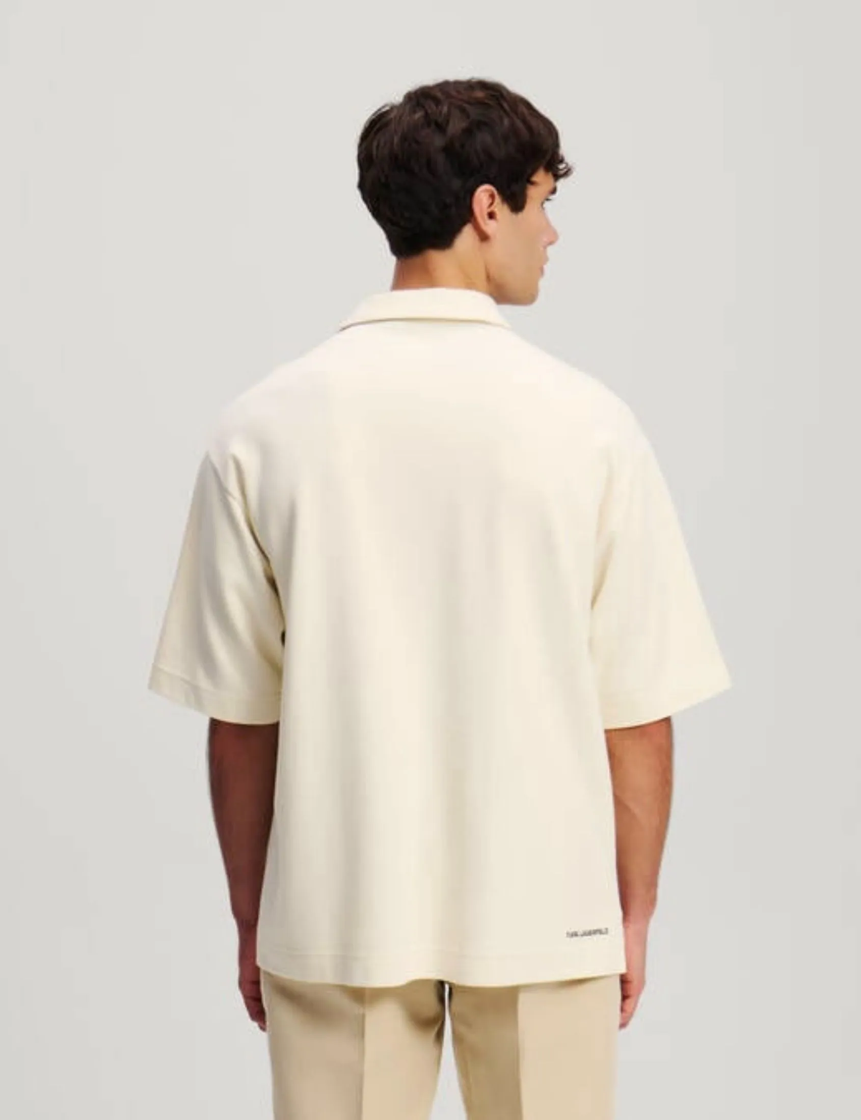 KARL LAGERFELD KL ZIP-UP MEN POLO W/ POCKET CANNOLI CREAM