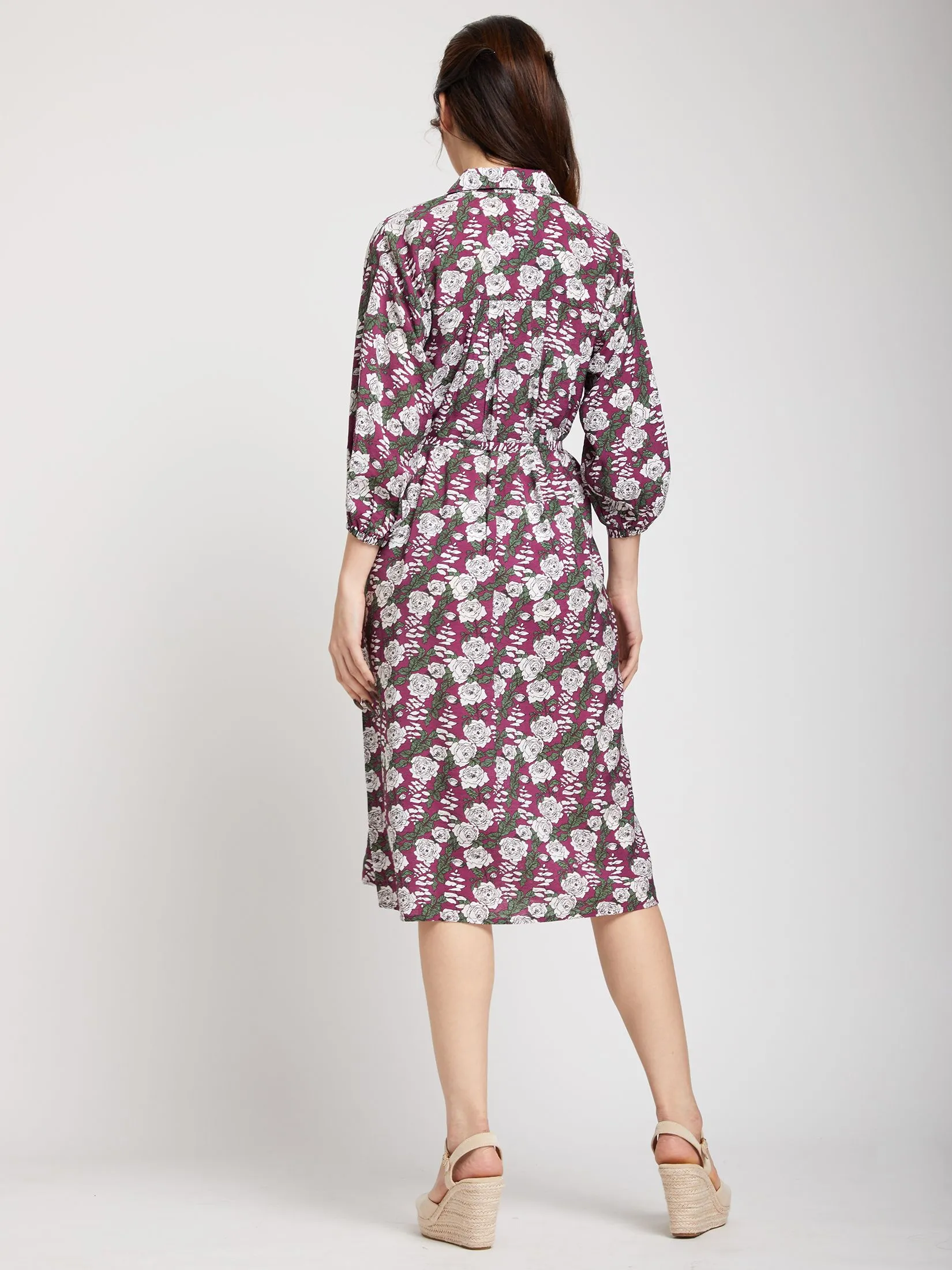 EASY PIECES Women Dress Long Sleeves Collar Print