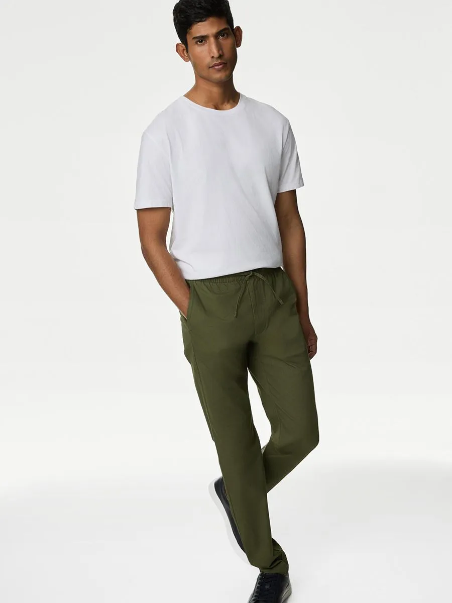 MARKS & SPENCER Men Trousers Tapered Fit Elasticated Waist DQ_Moss
