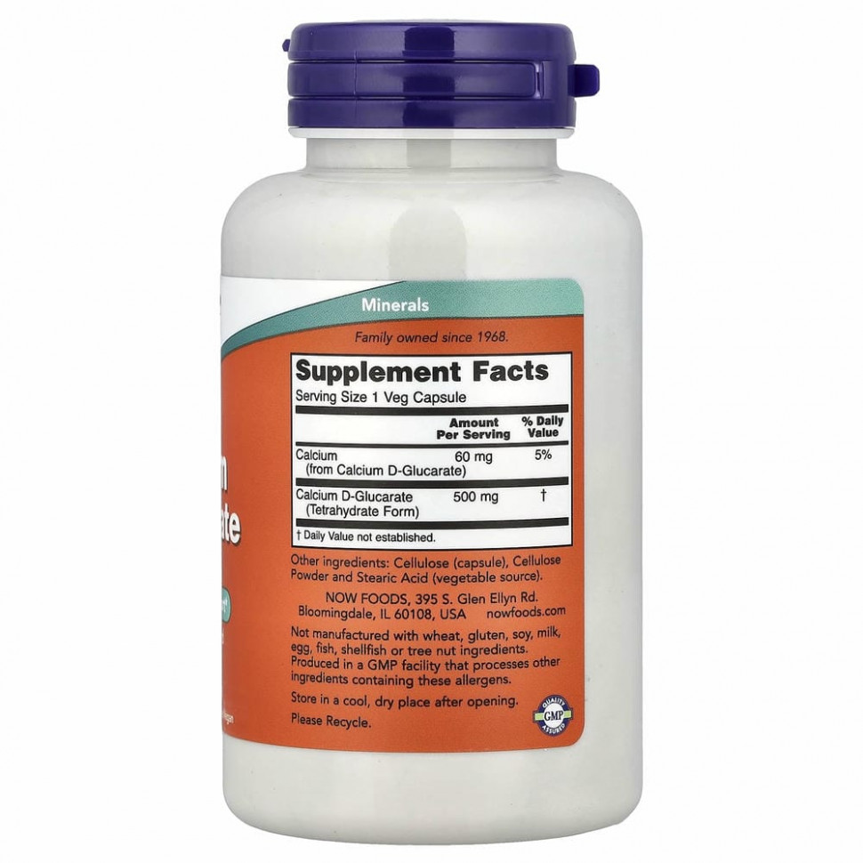 NOW Foods, D-глюкарат кальция, 500 мг, 90 растительных капсул