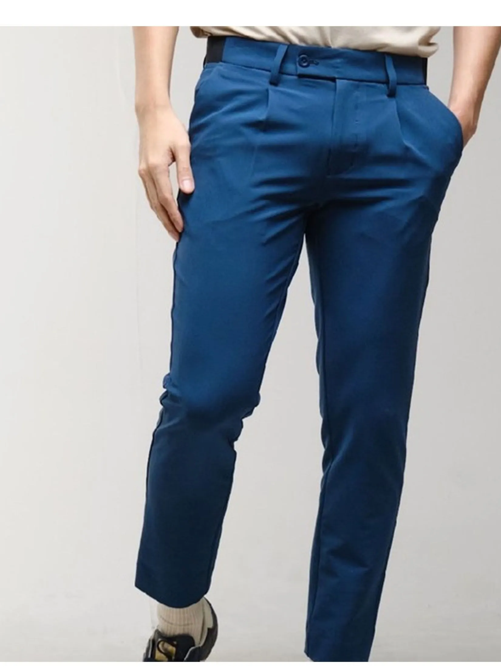 ERA-WON Men's trousers slim straight fit cropped length blue