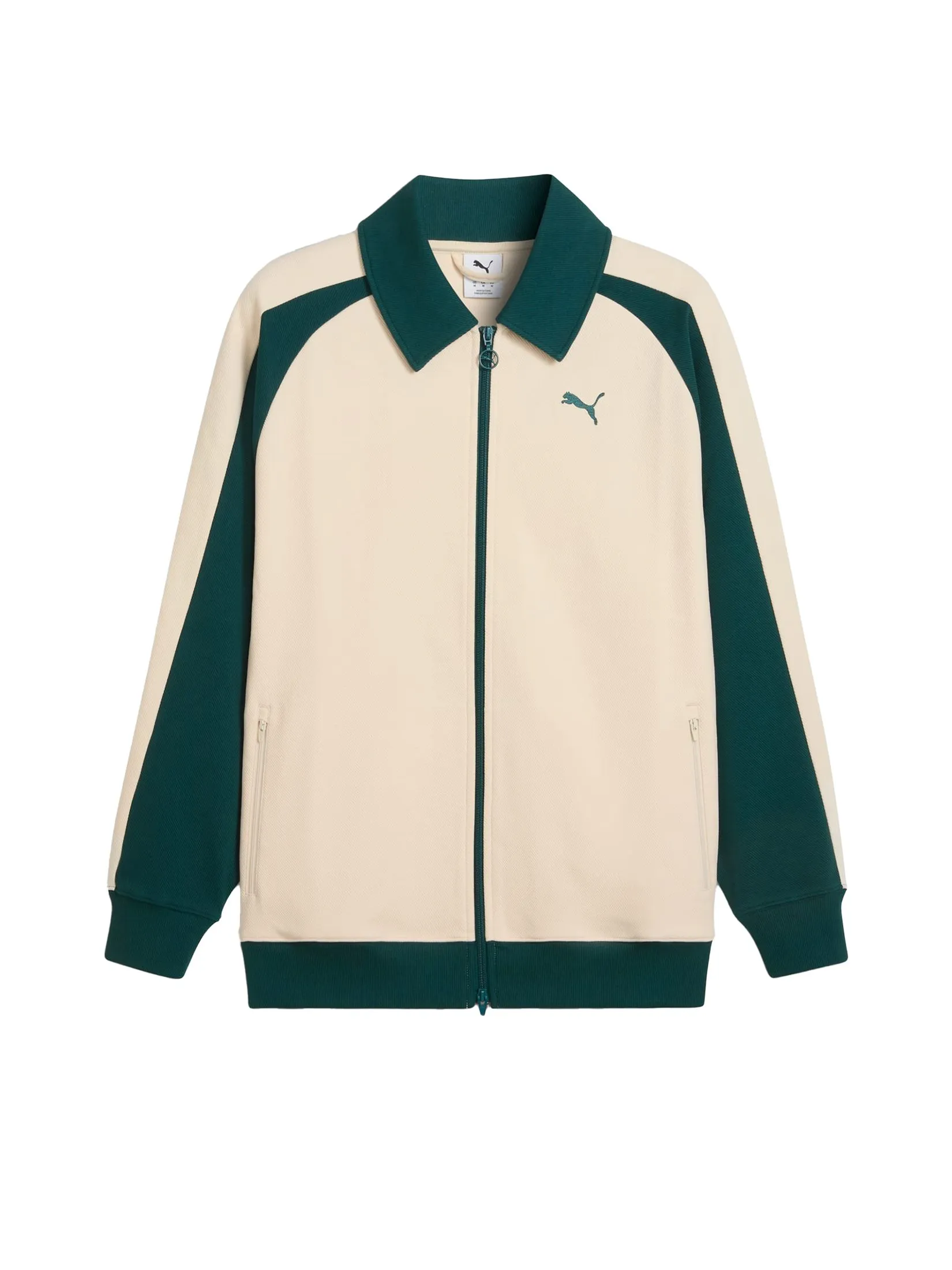 PUMA Unisex Track Jacket T7 Relaxed Wing Collar Alpine Snow-Green Terrain
