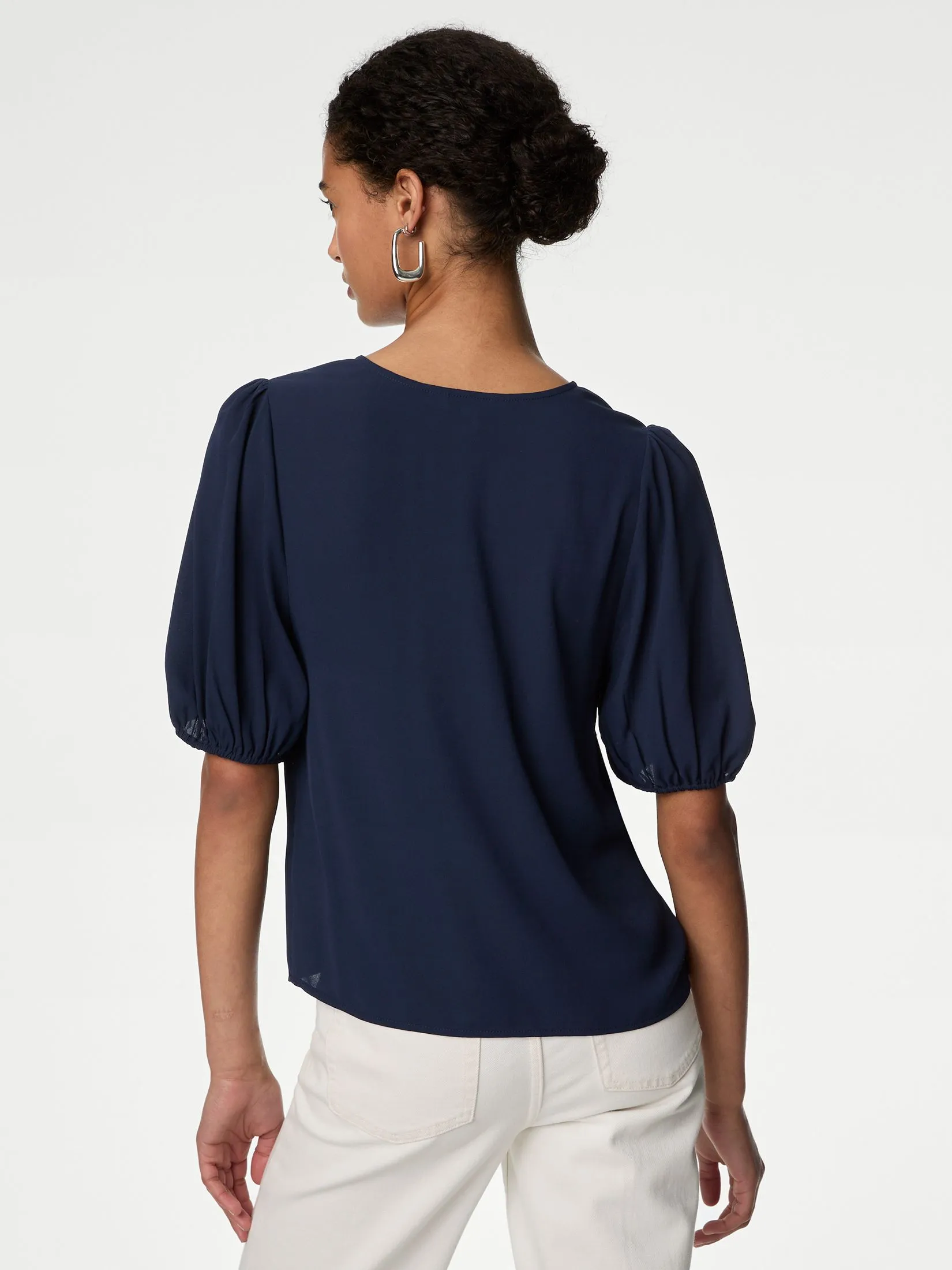 MARKS & SPENCER Women Blouse V-Neck Navy