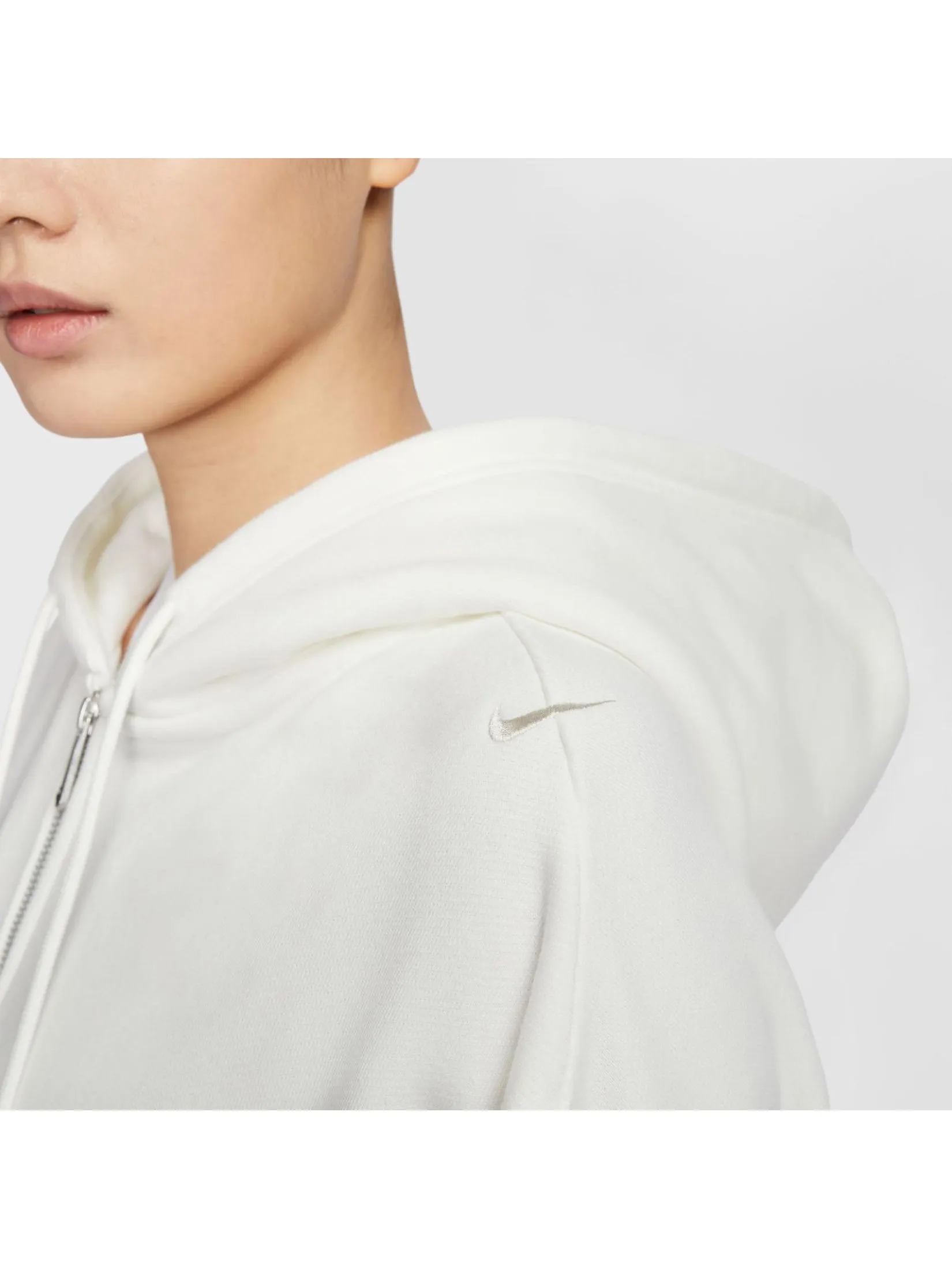 NIKE Women Hoodie Full Zip French Terry Oversized Sail/Lt Orewood Brn