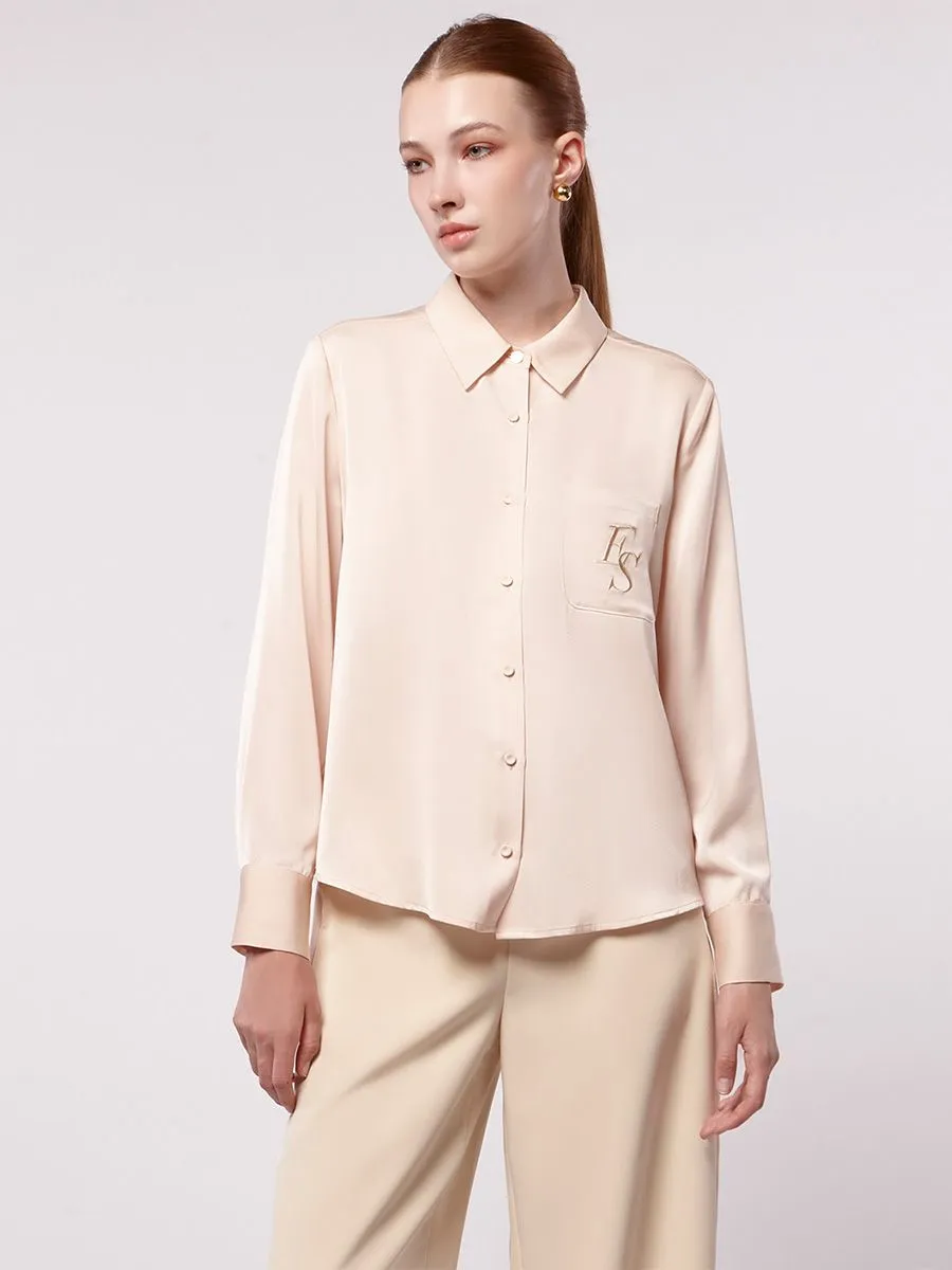 ESPADA Long Sleeve Satin Shirt Women Beige