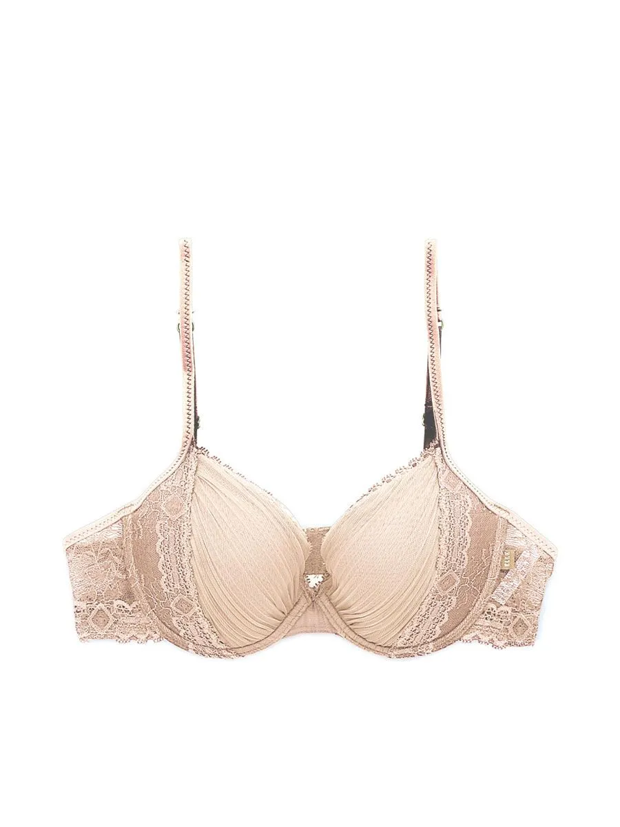 ELLE LINGERIE Lingerie Molded Bra Pleat LB6541 Beige Size - A70