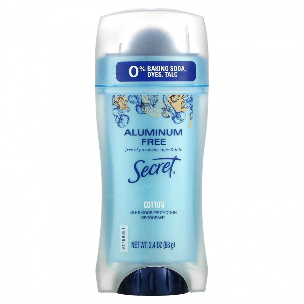 Secret, Дезодорант для защиты от запаха на 48 часов, без алюминия, хлопок, 68 г (2,4 унции) - SCE-80100-Кокос