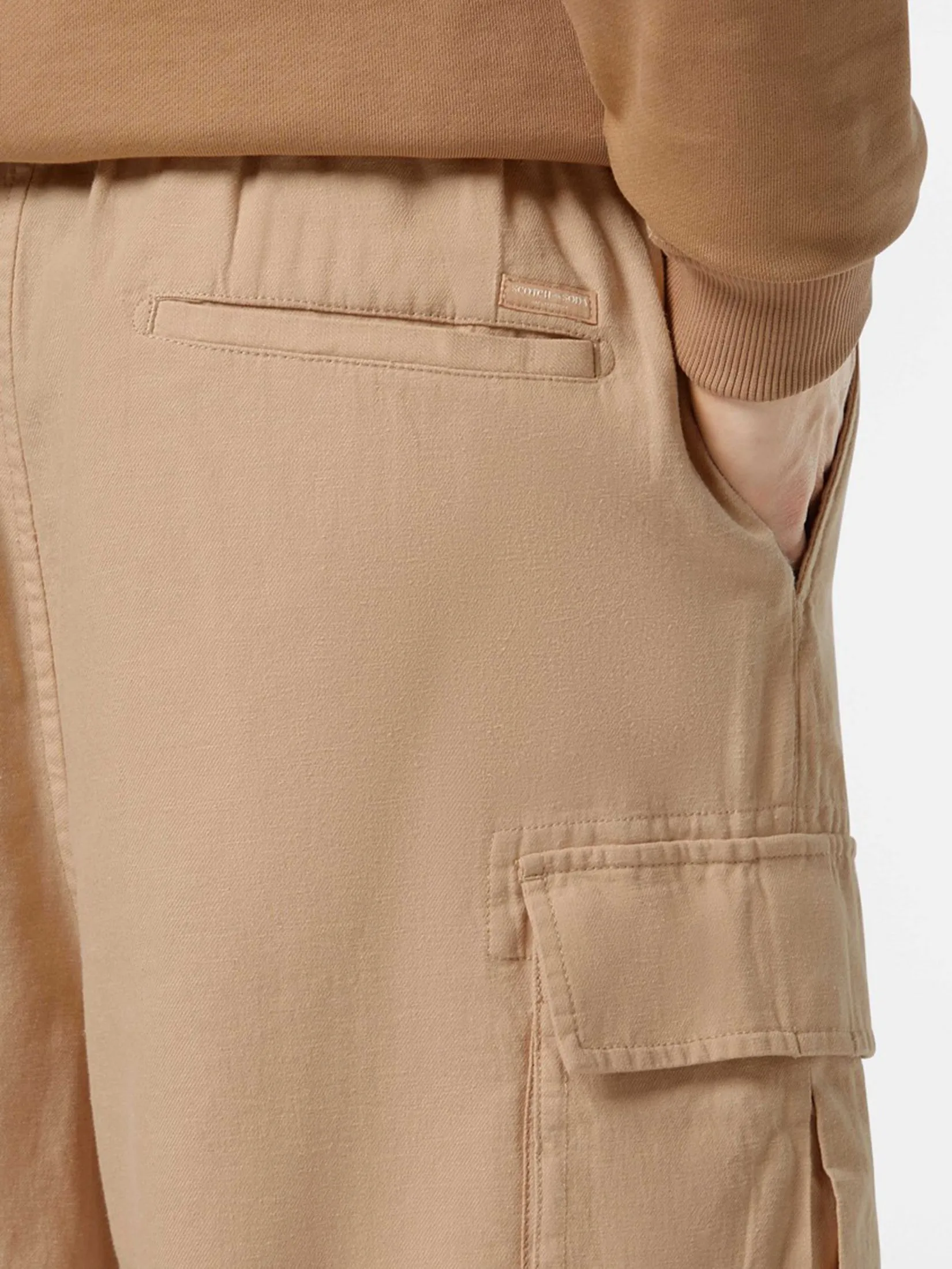 SCOTCH&SODA Men Cargo Short Cotton-Linen Relaxed Fit Soft Camel
