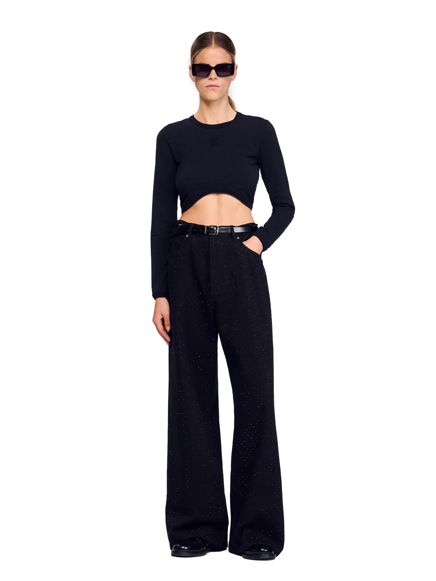 SANDRO Cropped Embroidered T-Shirt