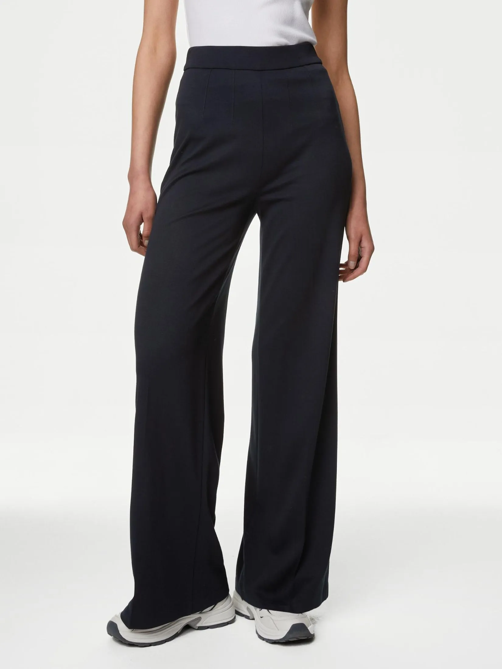MARKS & SPENCER Women Wide Leg Trousers With Stretch Jersey
