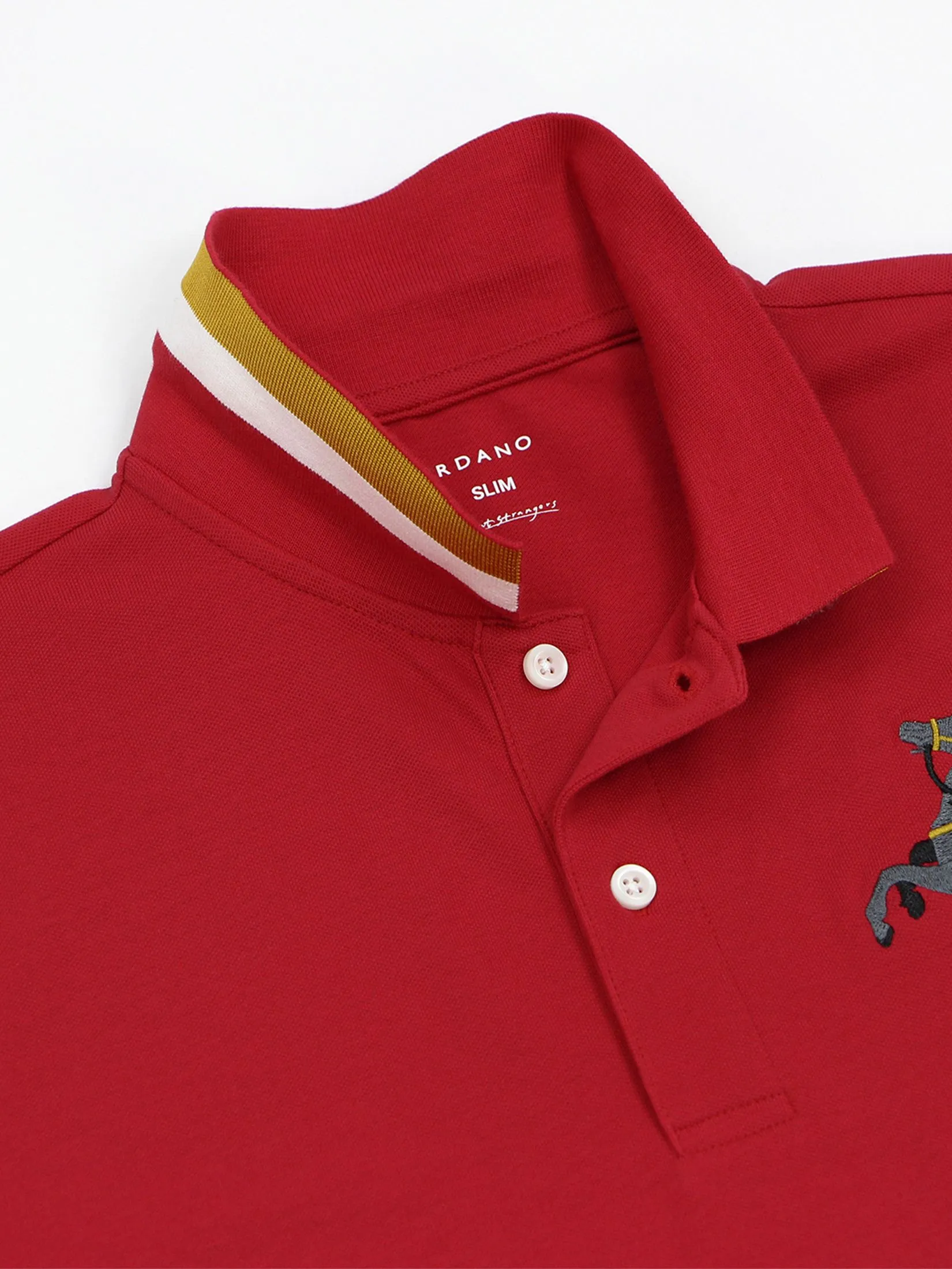 GIORDANO Men's Pique Slim Fit Embroidery Napoleon Polo Haute red