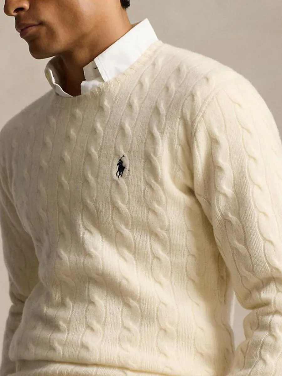 POLO RALPH LAUREN Men Sweater-Cable-Knit Wool-Cashmere Sweater-Natural-101