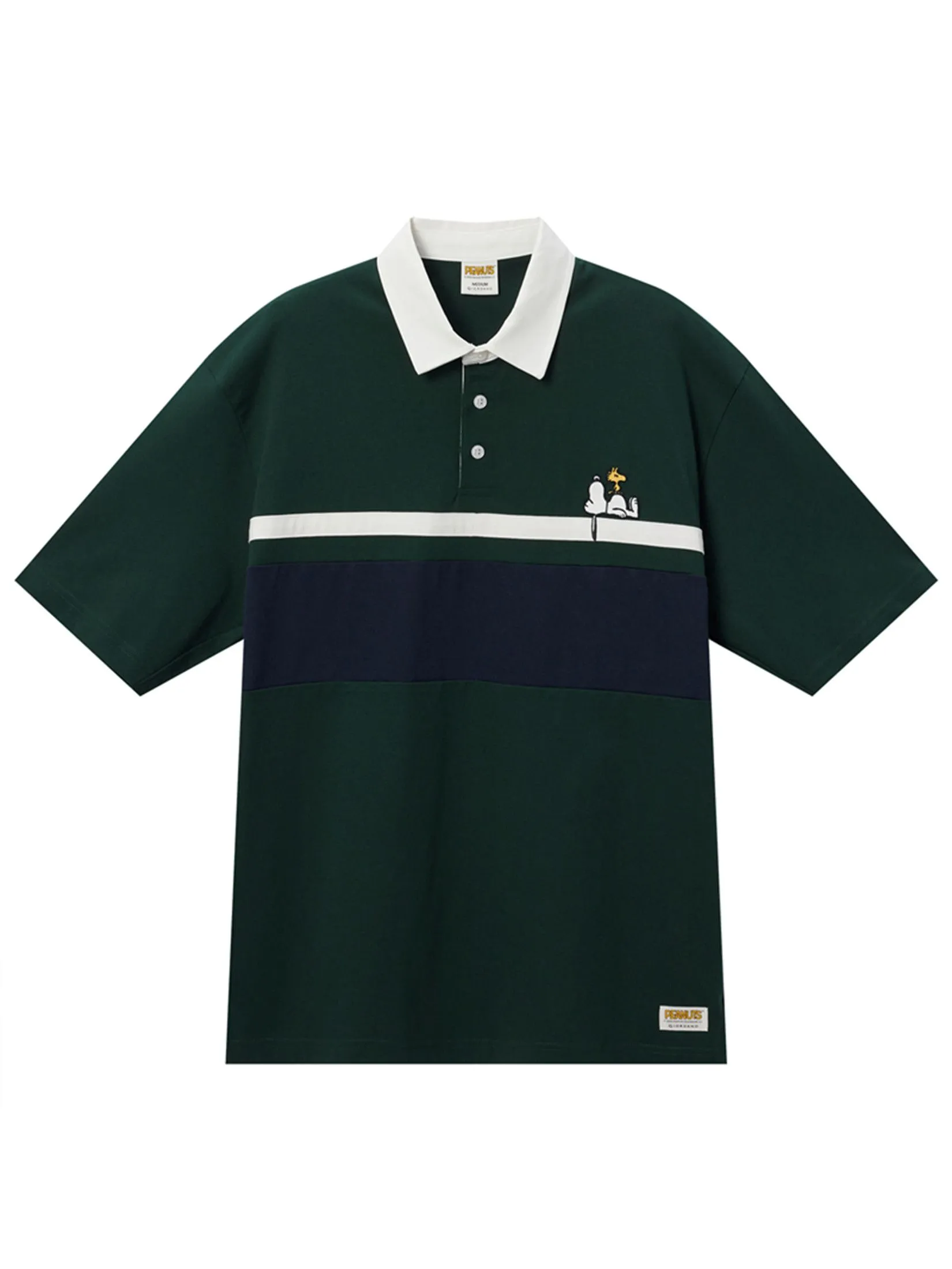 GIORDANO Men's Relax Printed Polo (Snoopy) Midnight Jade Green