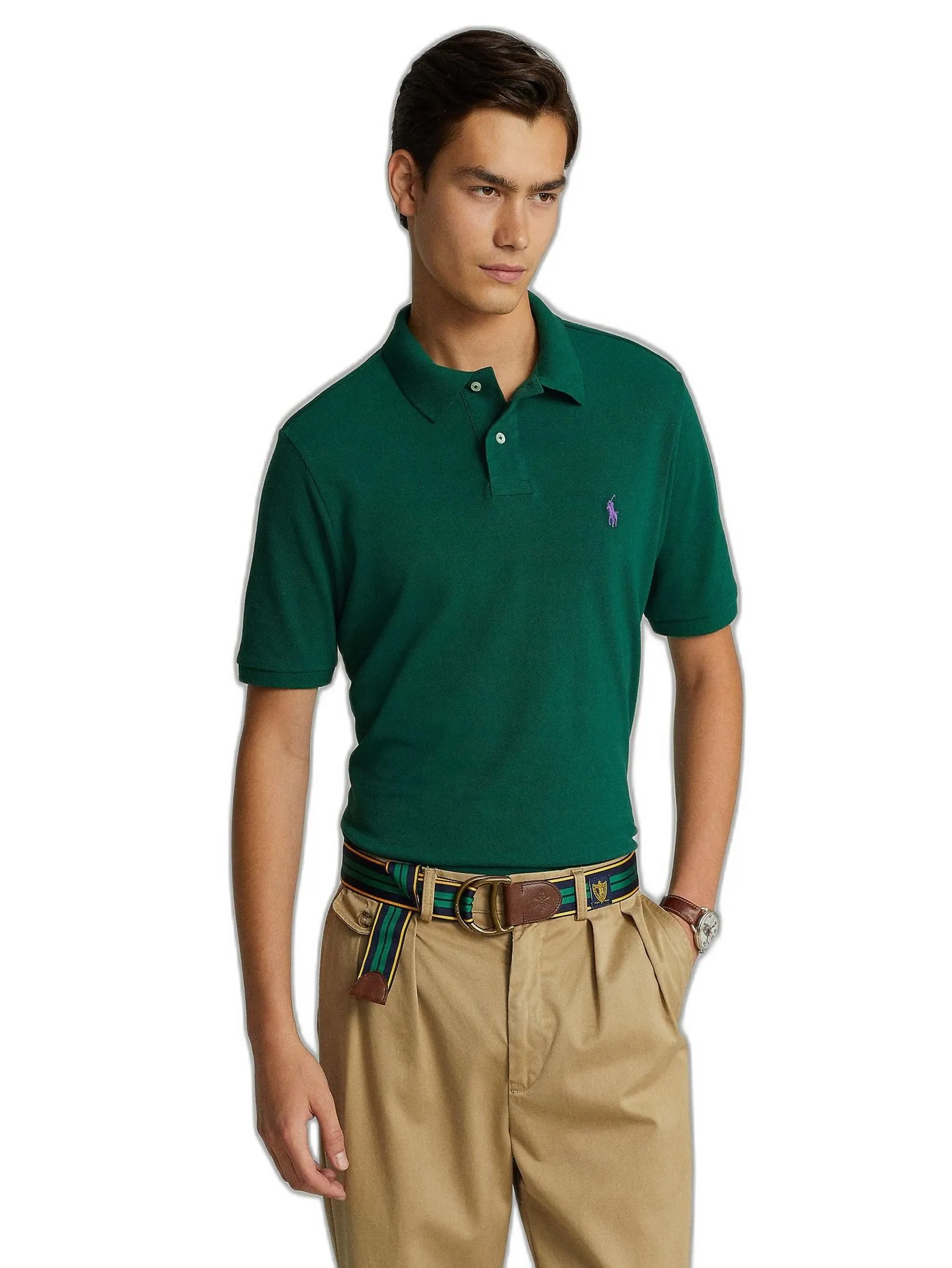 POLO RALPH LAUREN Polo Ralph Lauren POLO-Custom Slim Fit Mesh Polo Shirt MNPOKNI1N820334 300 GREEN Size - M