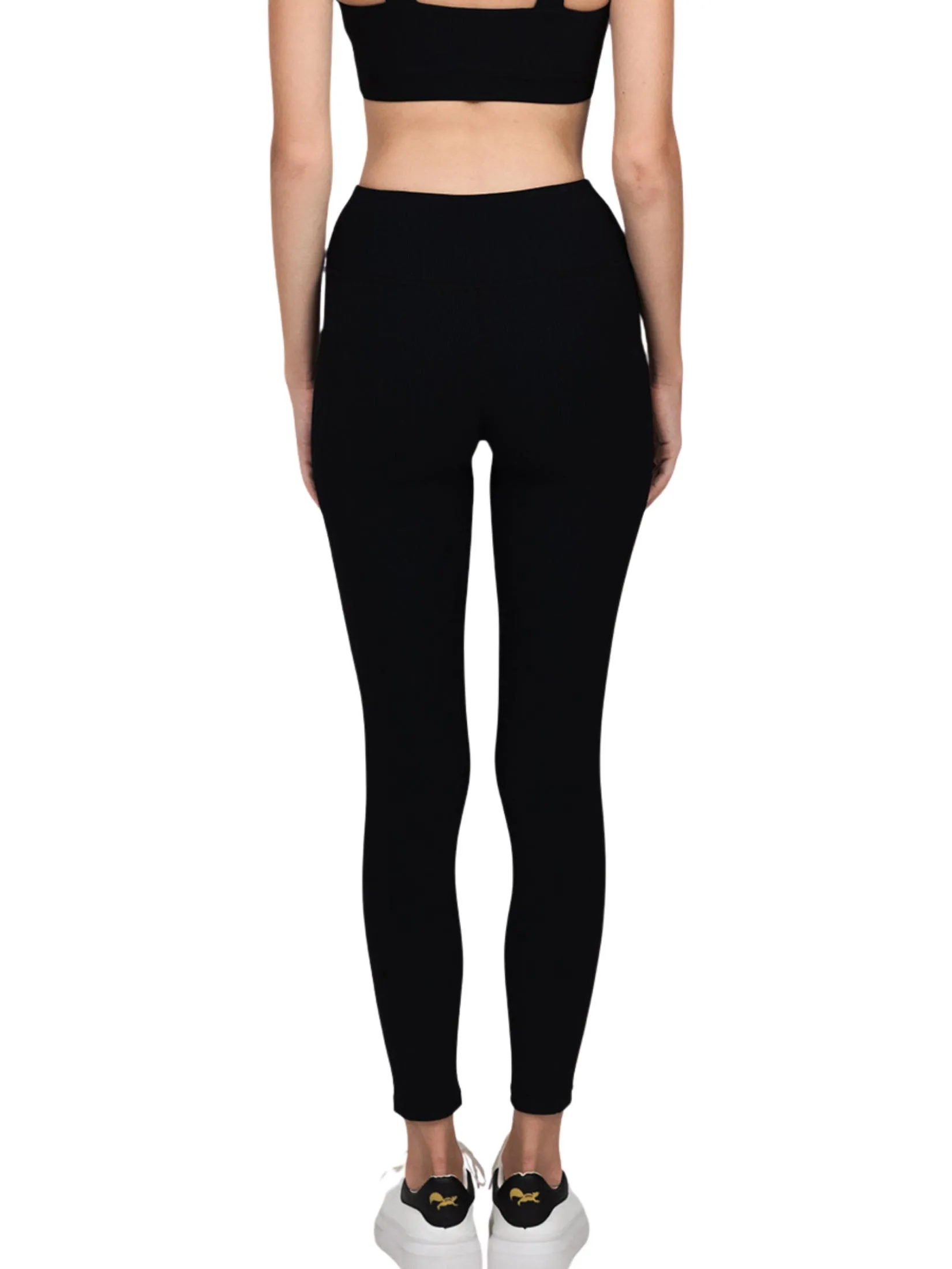 NAPIYONG WOMEN BETTY 2-TONE RIBBED LEGGINGS IN BLACK-GOLD
